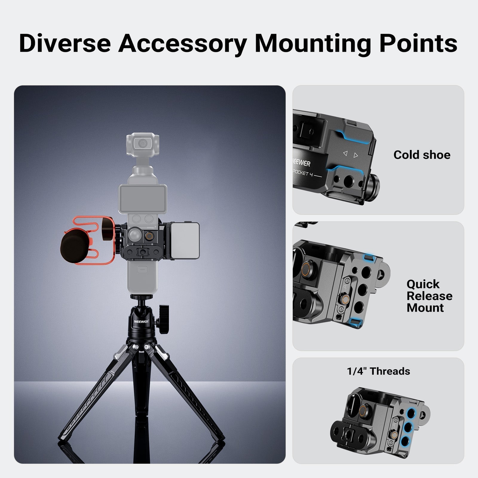 NEEWER AC069 Action Camera Cage Compatible with DJI Osmo Pocket 4 & Xtra Muse