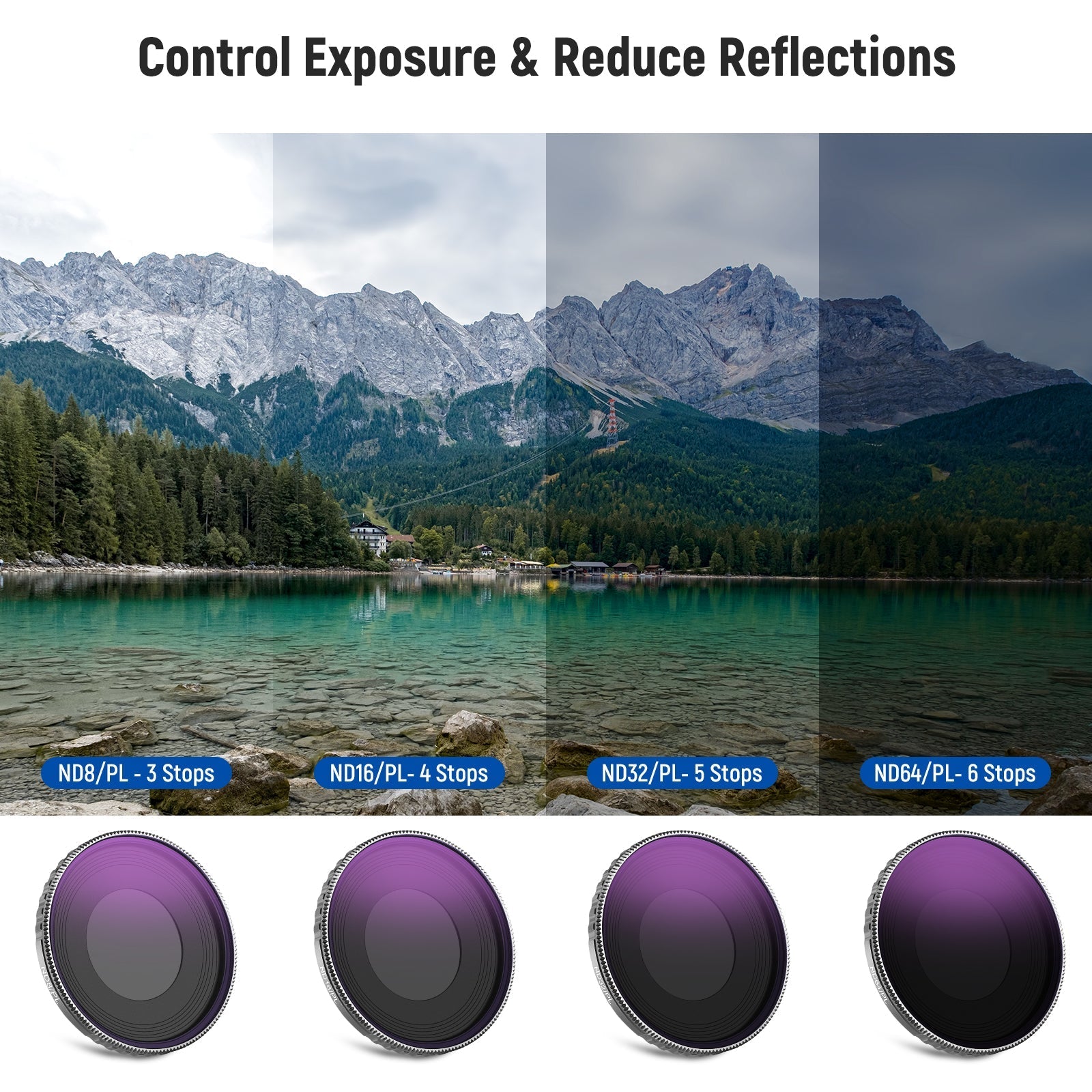 NEEWER FL-A14 4-Pack ND/PL Filter Set for DJI Osmo Action 4