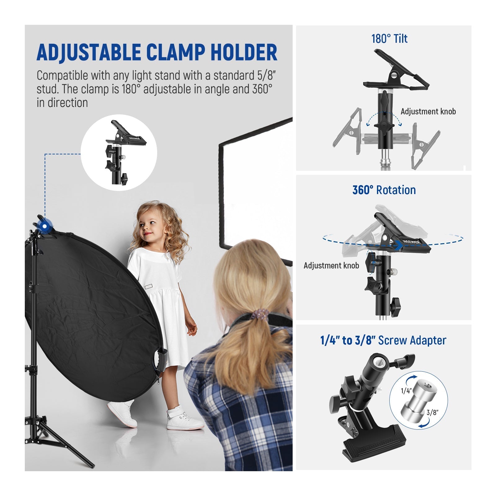NEEWER RF-80II 5 In 1 Light Reflectors with Clamp & Hand Grips