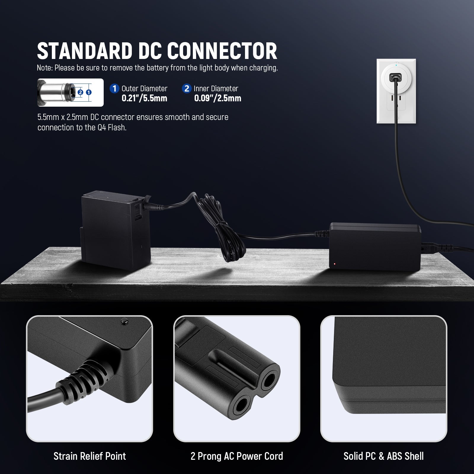NEEWER NC-Q4 Power Adapter and Power Cord Set for Q4/Q4PRO Flash