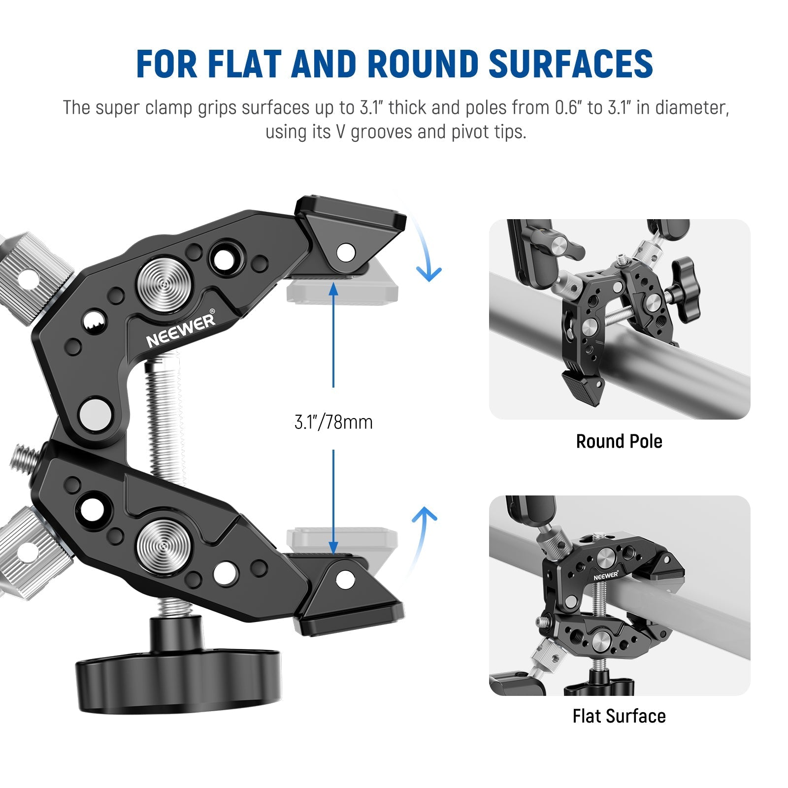 NEEWER Heavy Duty Super Clamp with Two 360° Dual Ball Head Magic Arms
