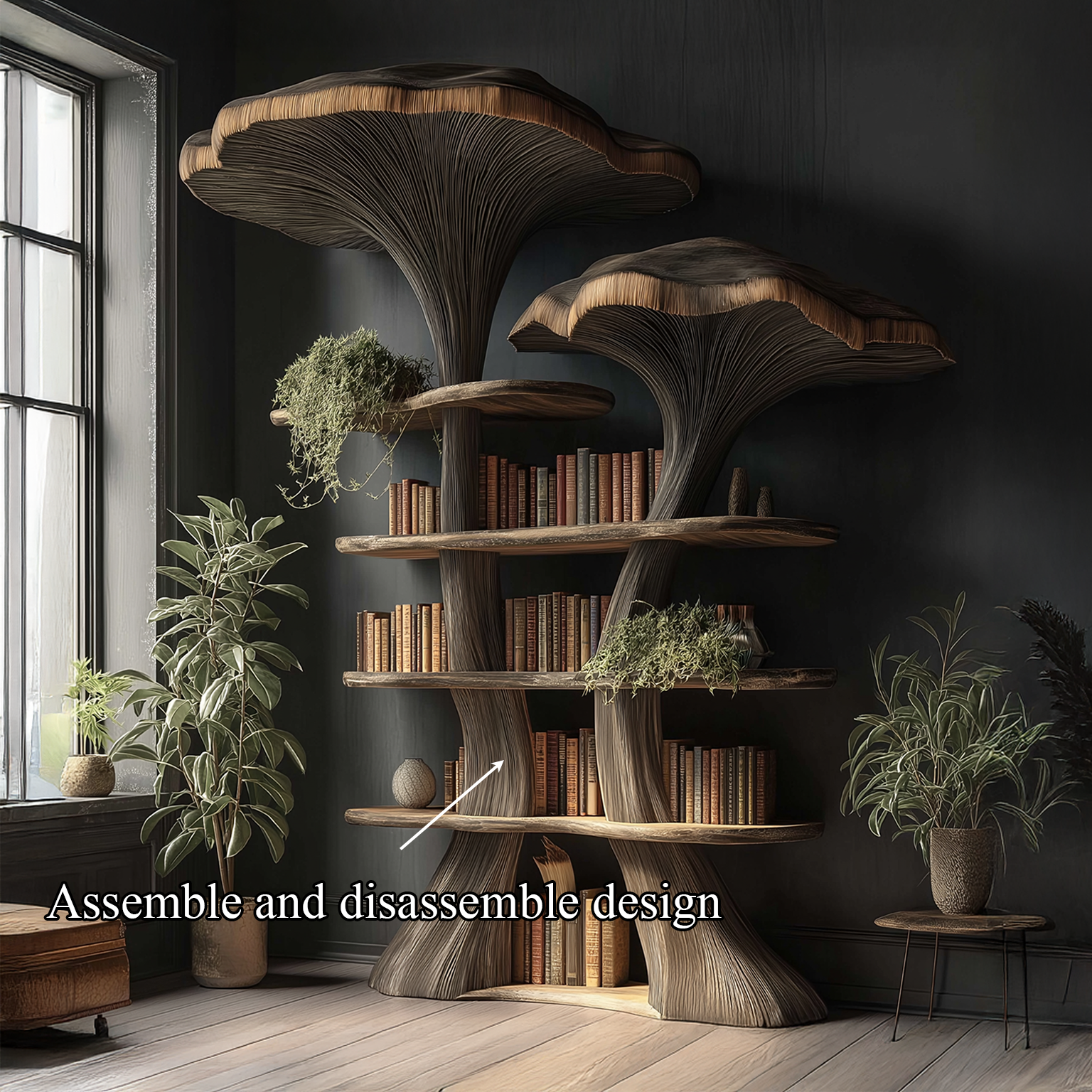 Mushroom Tree Bookshelf Wooden Nature Inspired Fantasy Gift