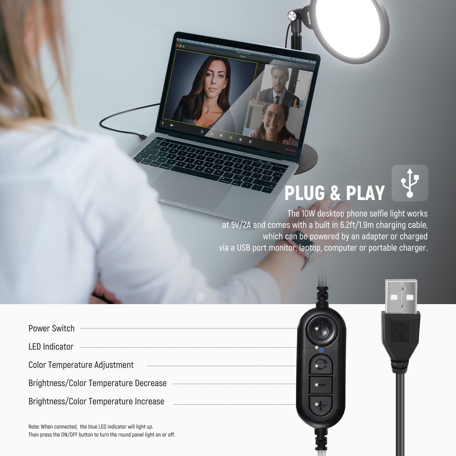 NEEWER BASICS R06 7" Desktop Phone Selfie Round LED Light Kit