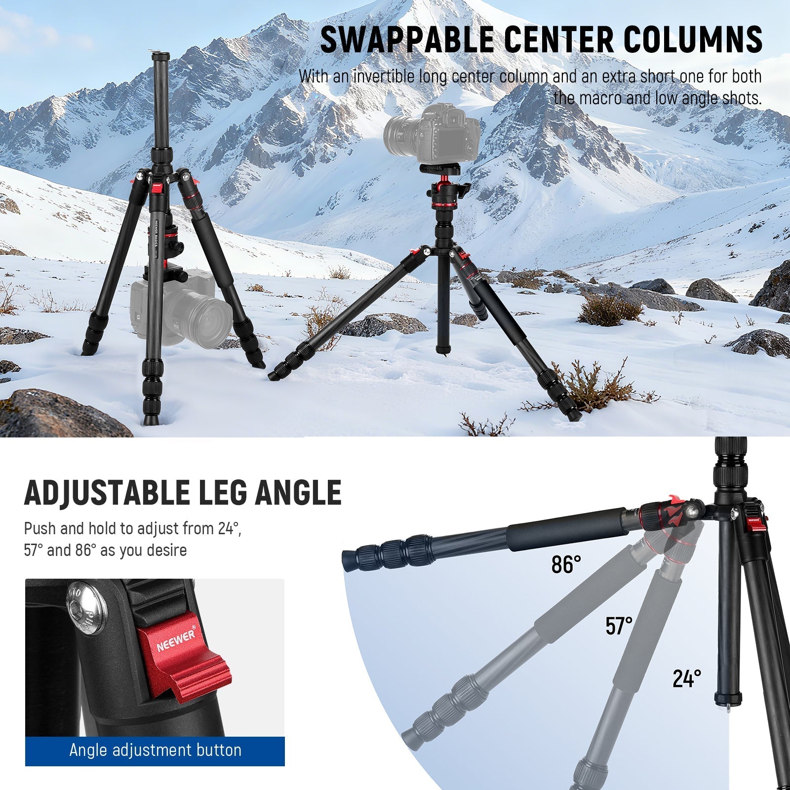 NEEWER BASICS TP17B 64"/162cm Carbon Fiber Travel Tripod Monopod