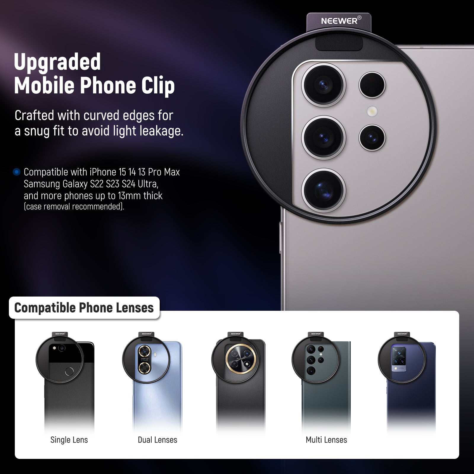 NEEWER Clip On 67mm ND2-ND32 HD Variable Phone Lens Filter Kit