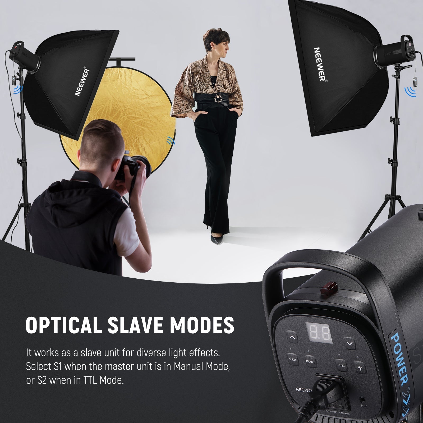 NEEWER 2 Pack S101-400W 400Ws Studio Monolight Flash Light Kit
