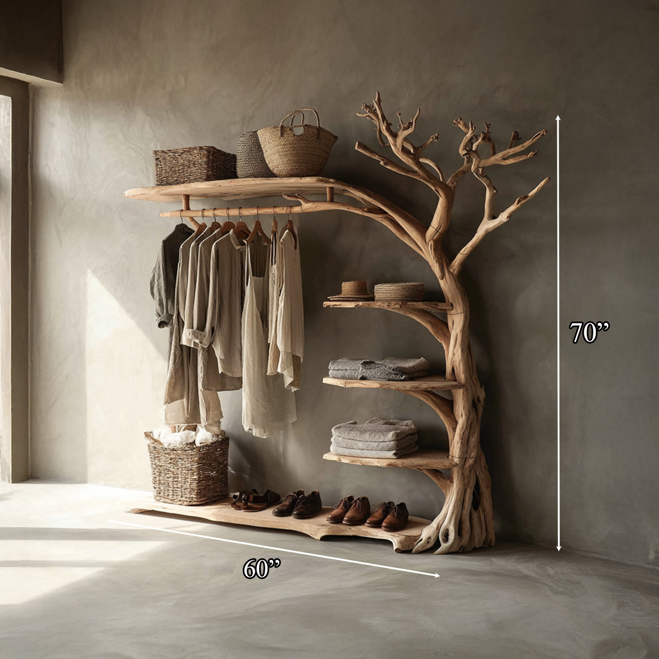 Rustic Coat Rack Shoe Shelf Entryway