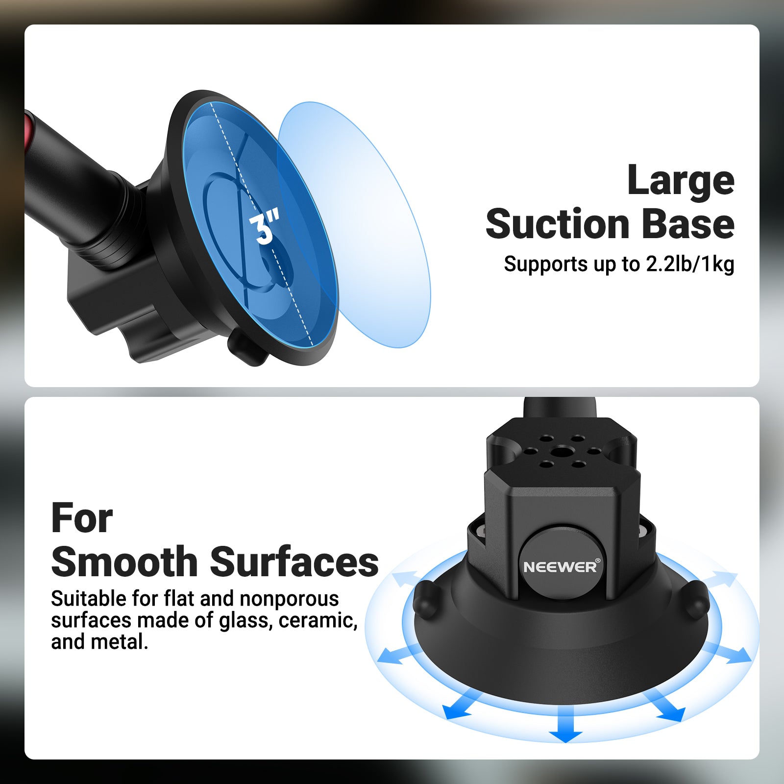 NEEWER BASICS CA166 Triple Suction Cup Car Mount Kit