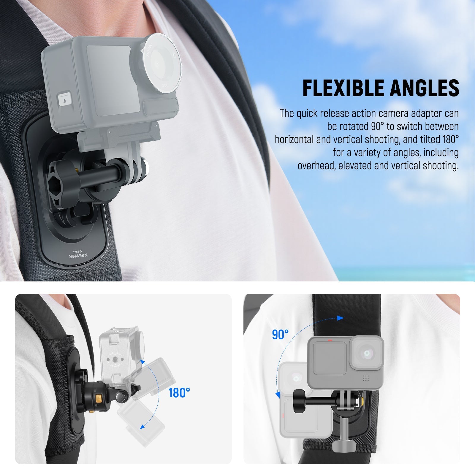 NEEWER GP63 Backpack Shoulder Chest Strap Mount For Action Cameras