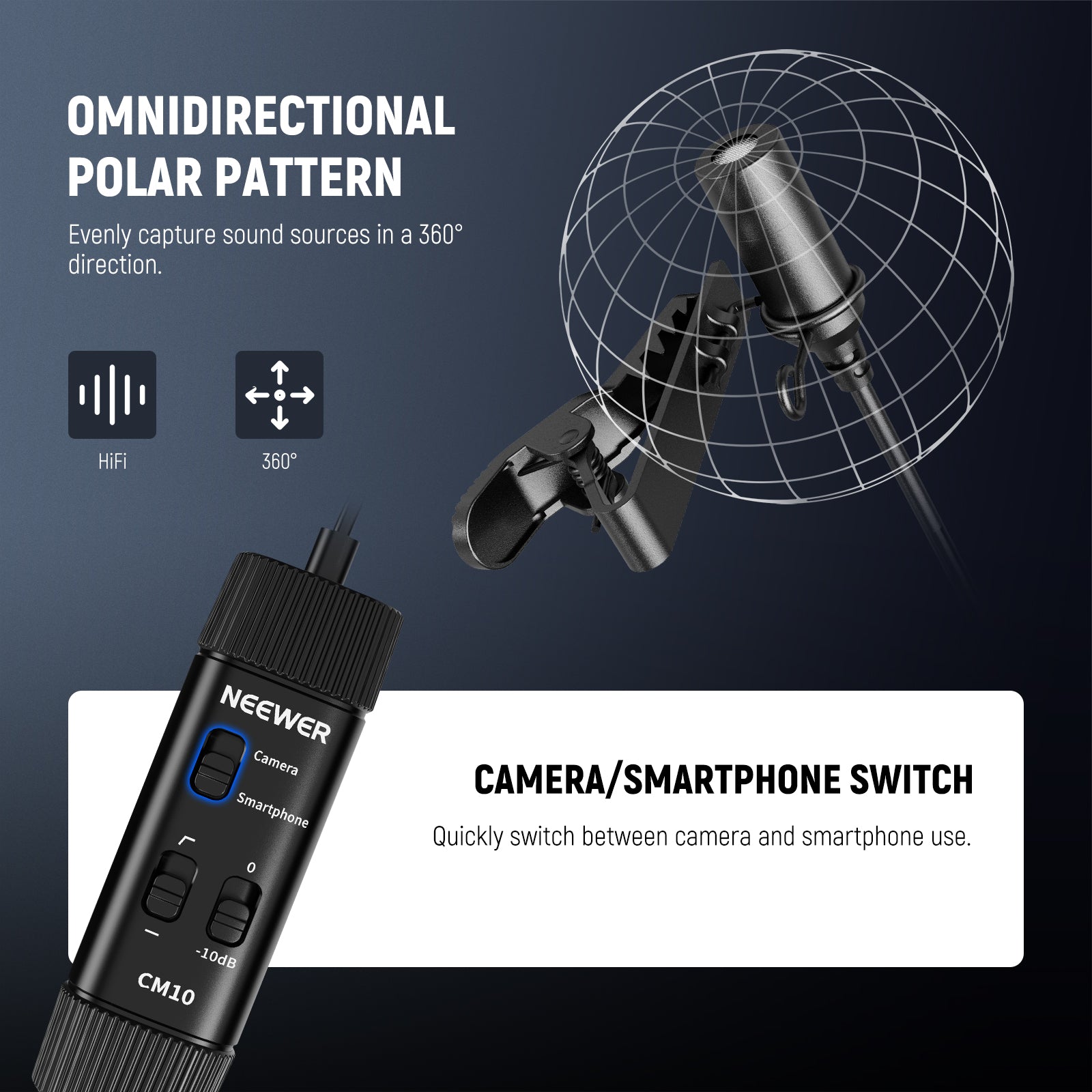 NEEWER CM10 Plug & Play 3.5mm TRRS Lavalier Microphone for Camera/Smartphone