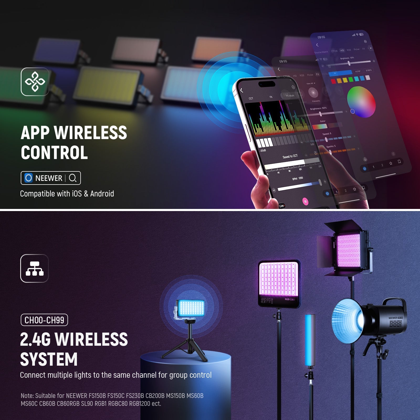 NEEWER SL90 RGB Video Light With App & 2.4G Control
