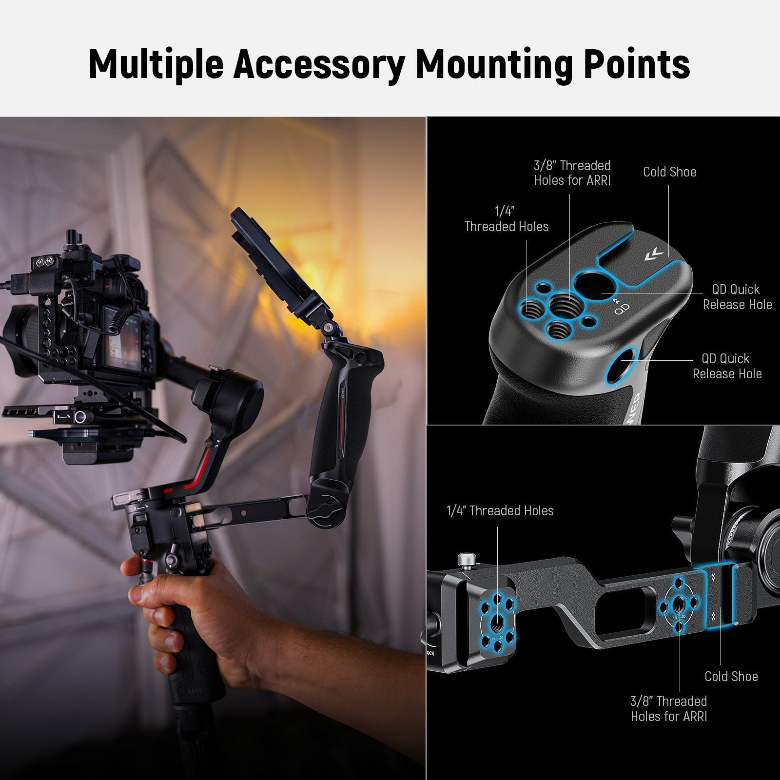 NEEWER GA020 Gimbal Sling Handle with NATO & QD for DJI RS Series Gimbals