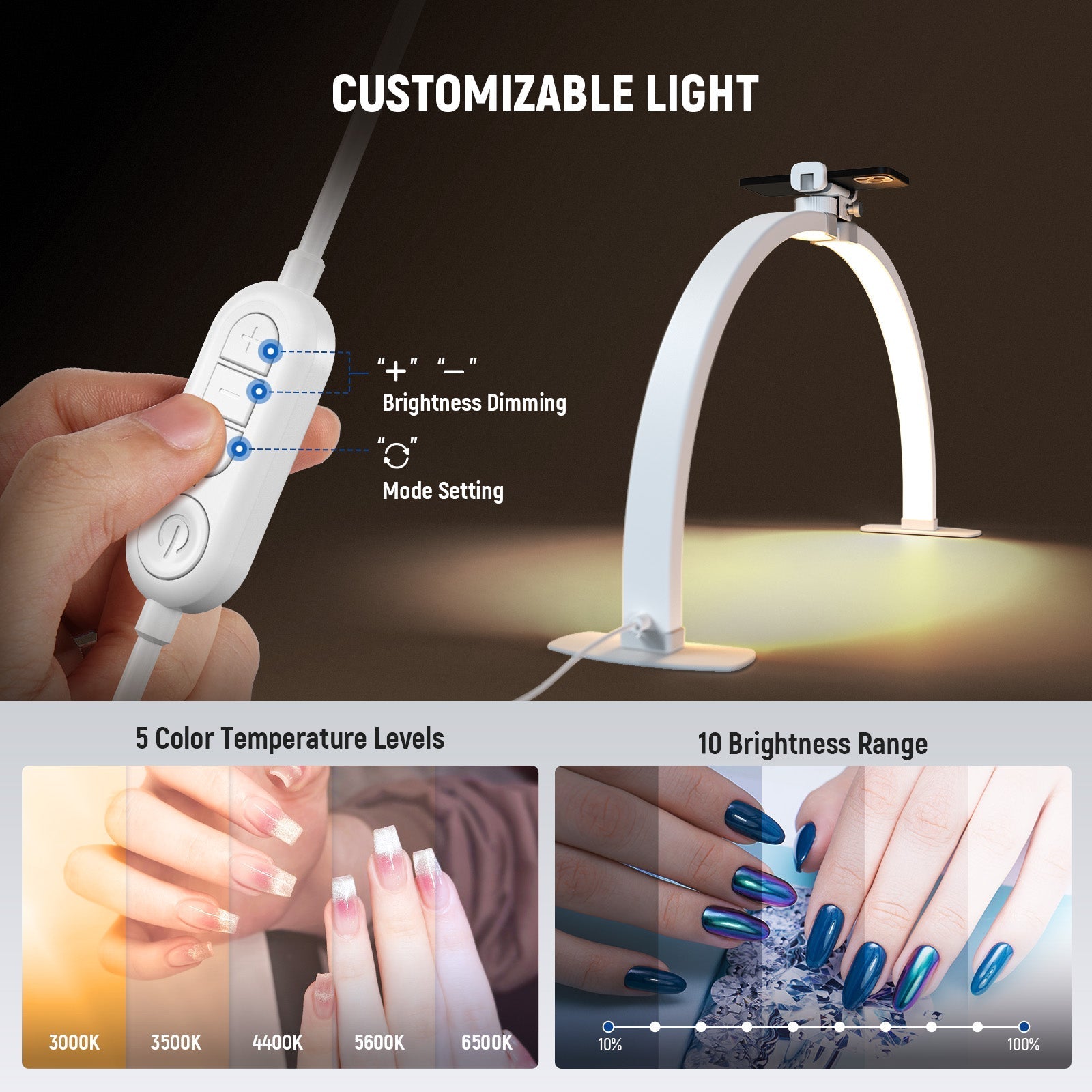 NEEWER BASICS HM02-D 36W 29" Foldable Nail Tech Table Arc Lamp