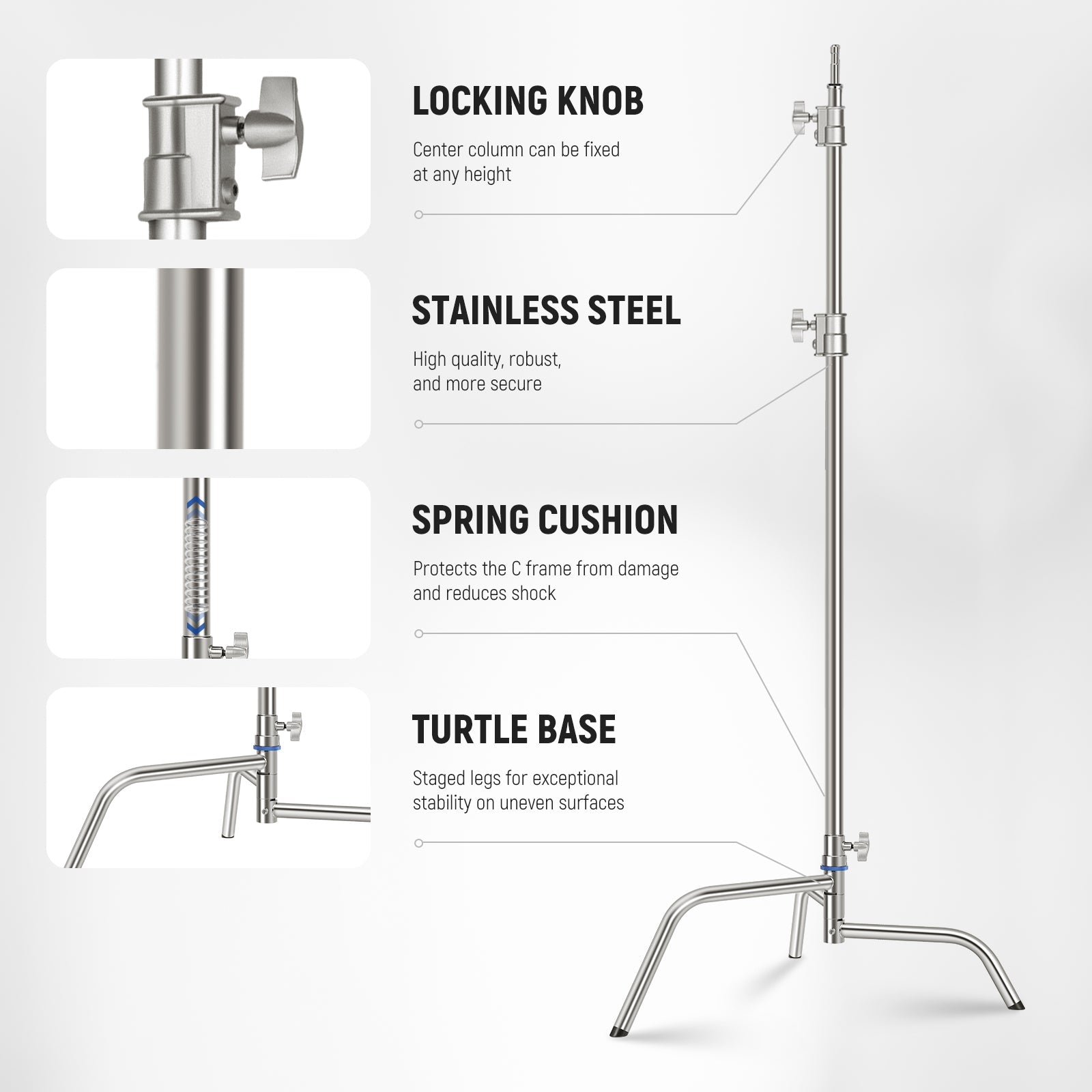 NEEWER SC320Q 320cm Stainless Steel Heavy Duty C Stand with Boom Arm