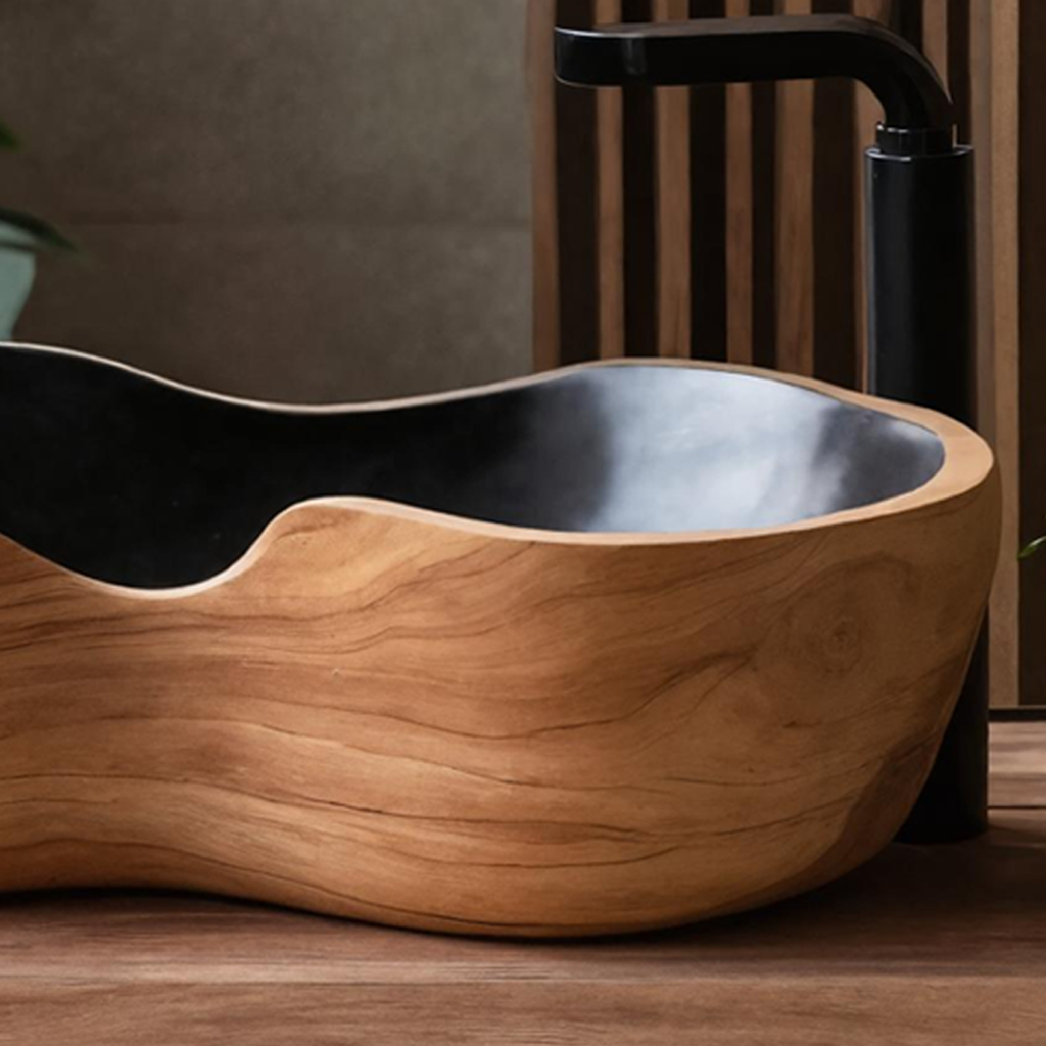 Mid Century Handcrafted Wood Wash Basin For Bathroom Use