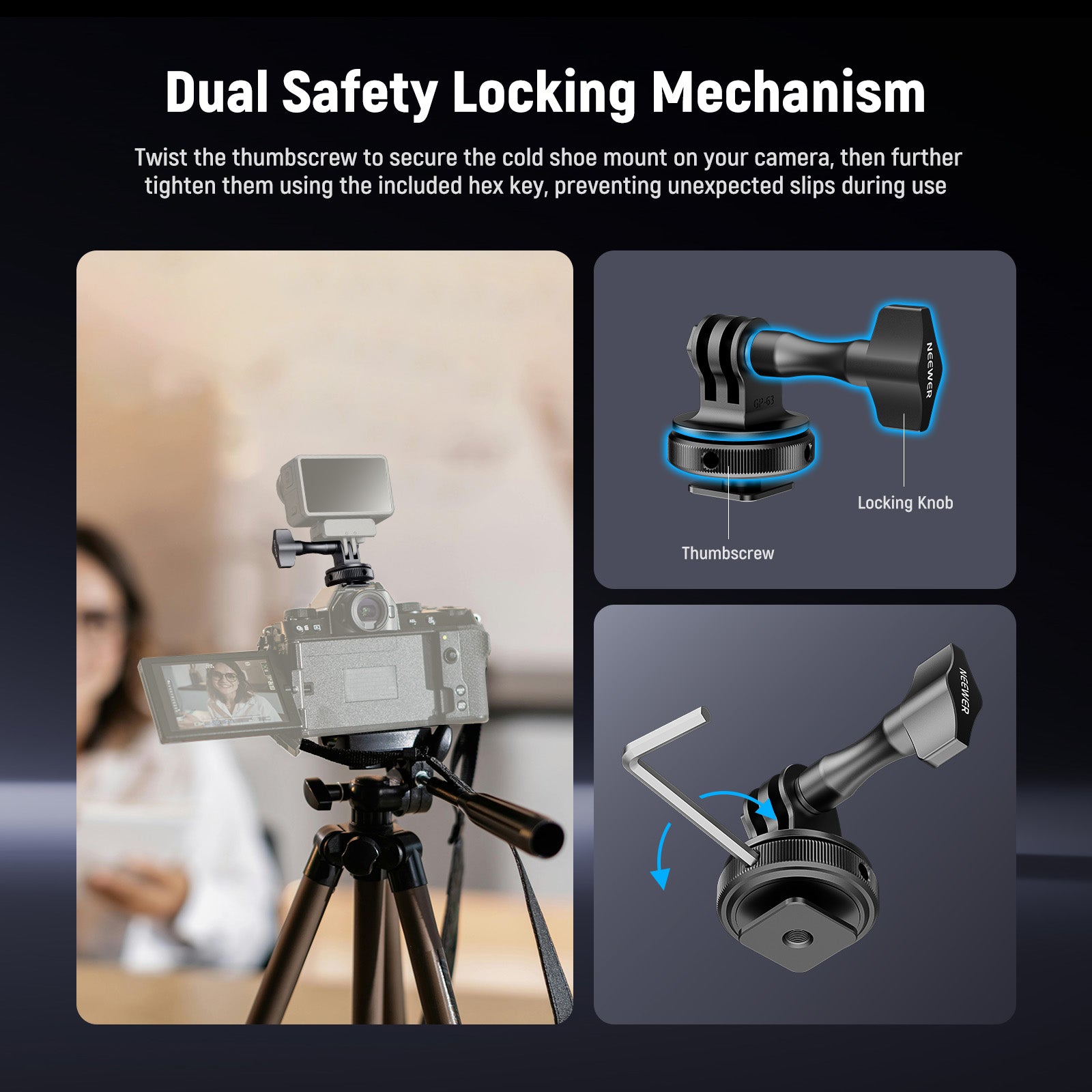 NEEWER GP-63 Cold Shoe Mount Adapter For Action Camera