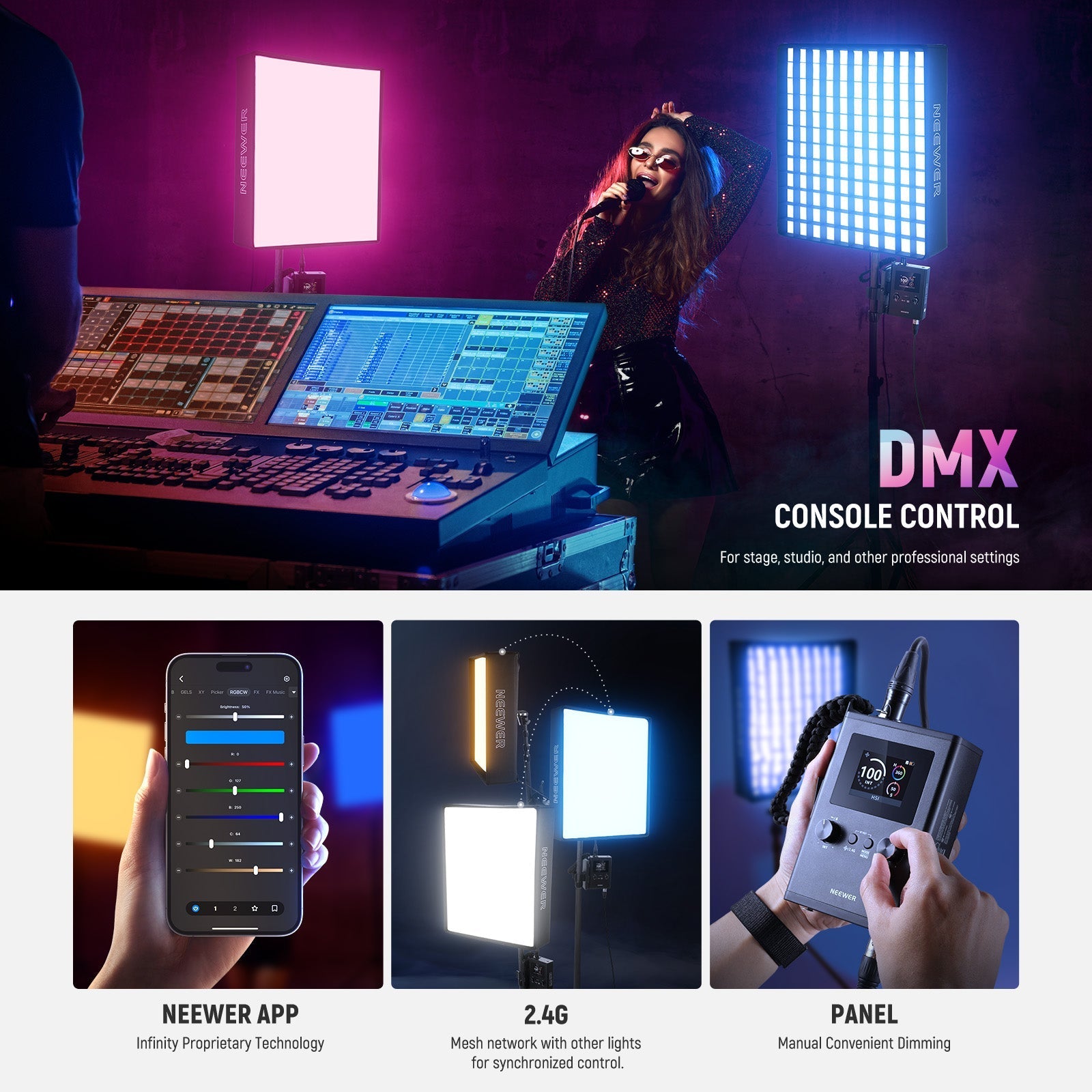 NEEWER FL100C 115W Flexible DMX Control LED RGB Video Light Kit