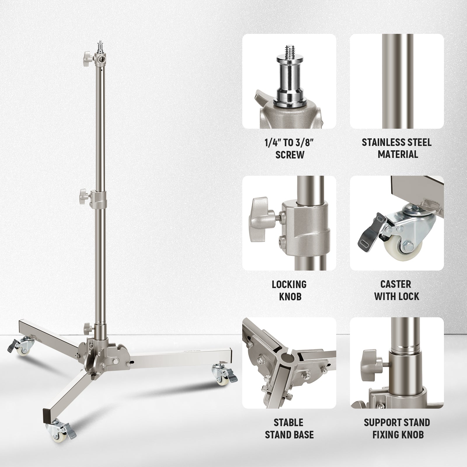 NEEWER ST98SS 98cm Heavy Duty Light Stand with Casters