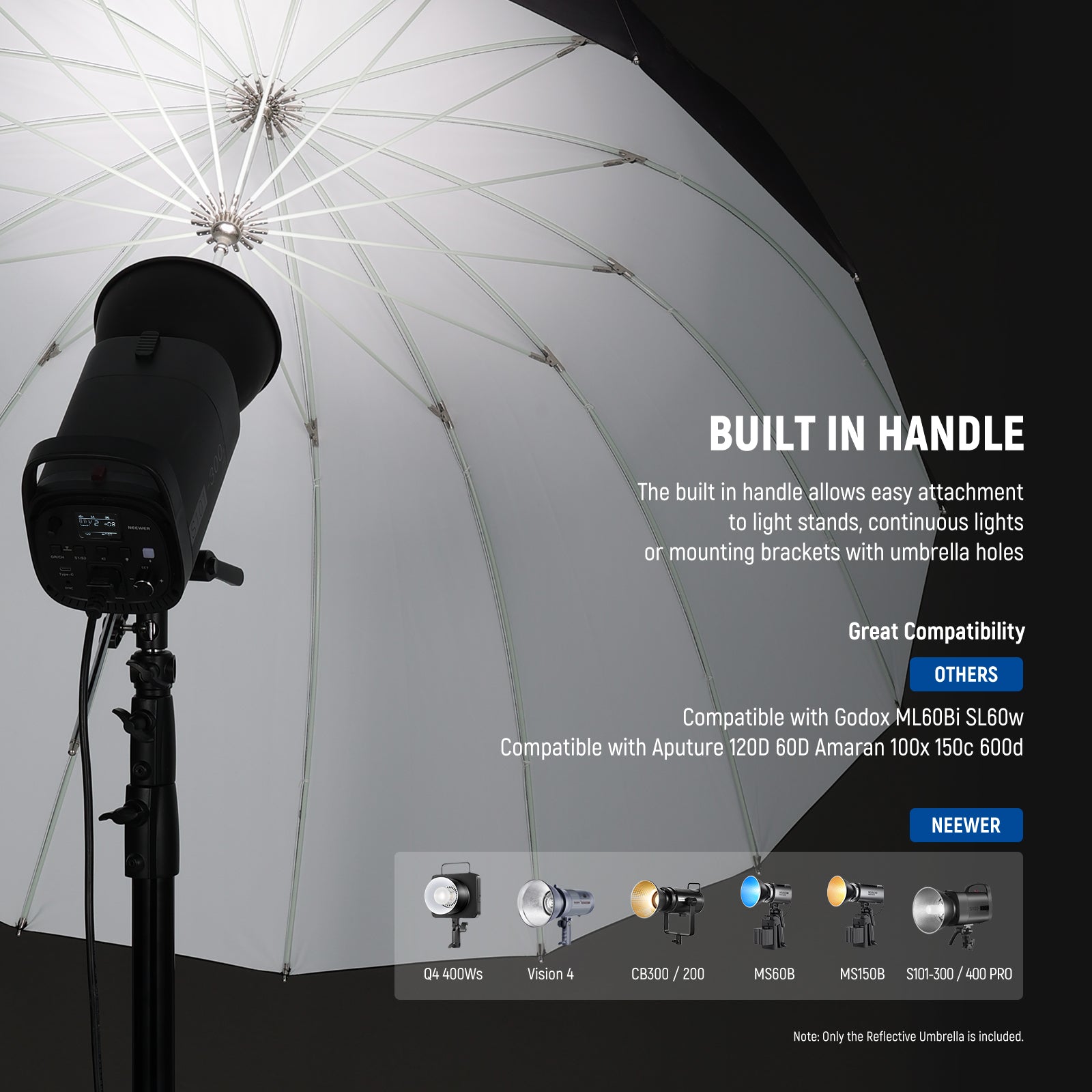 NEEWER Parabolic Reflective Umbrella with Diffuser