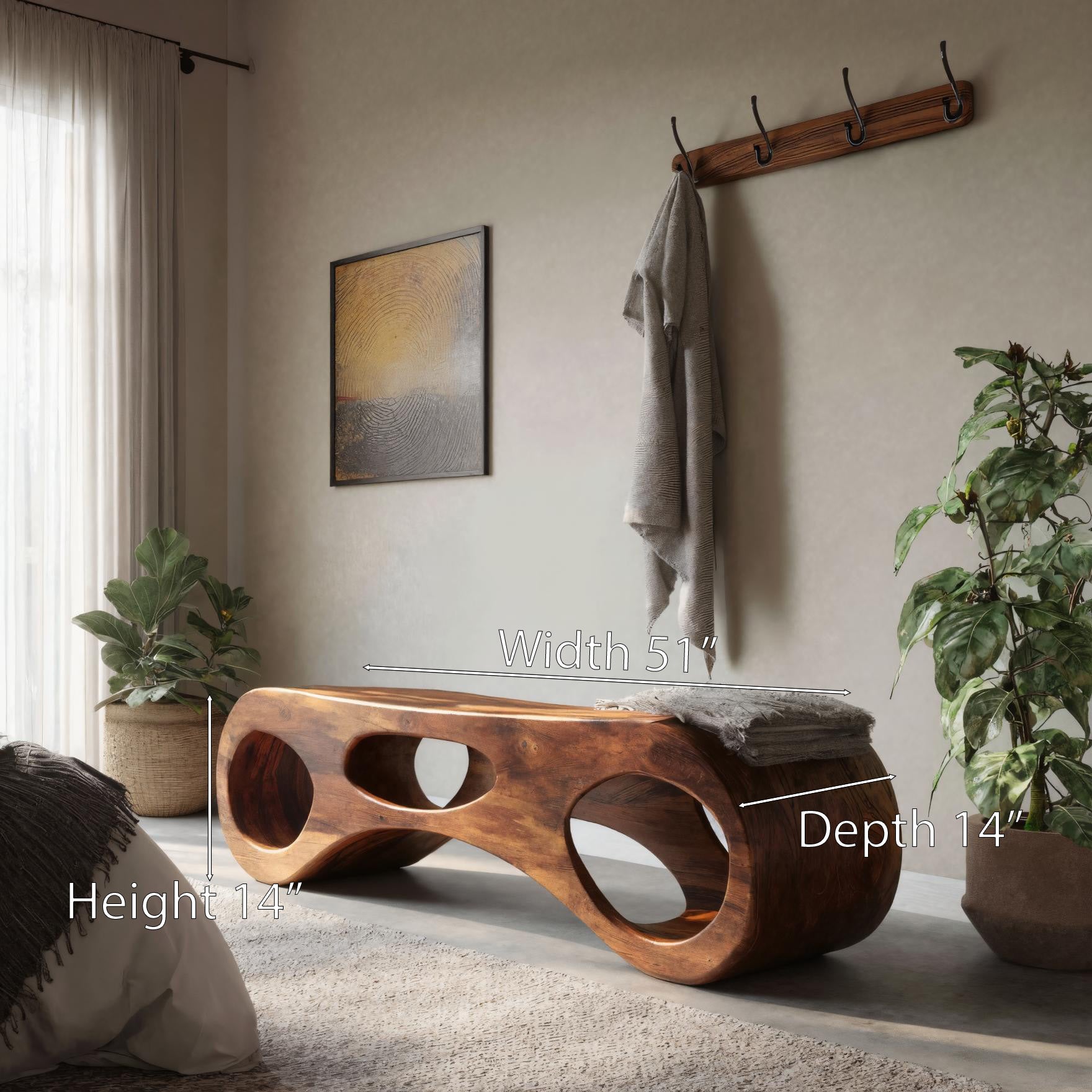 Handcrafted Sculptural Bench For Bedroom Or Entryway