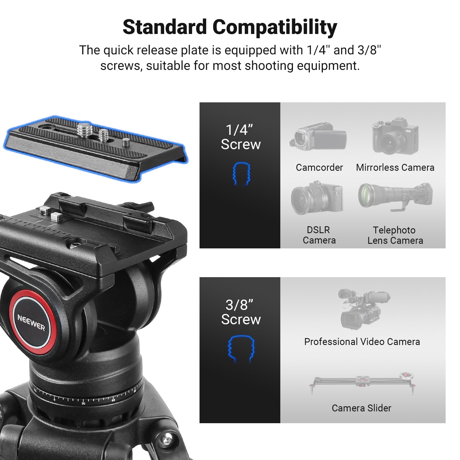 NEEWER TP74 74" Pro Video Tripod with Fluid Head