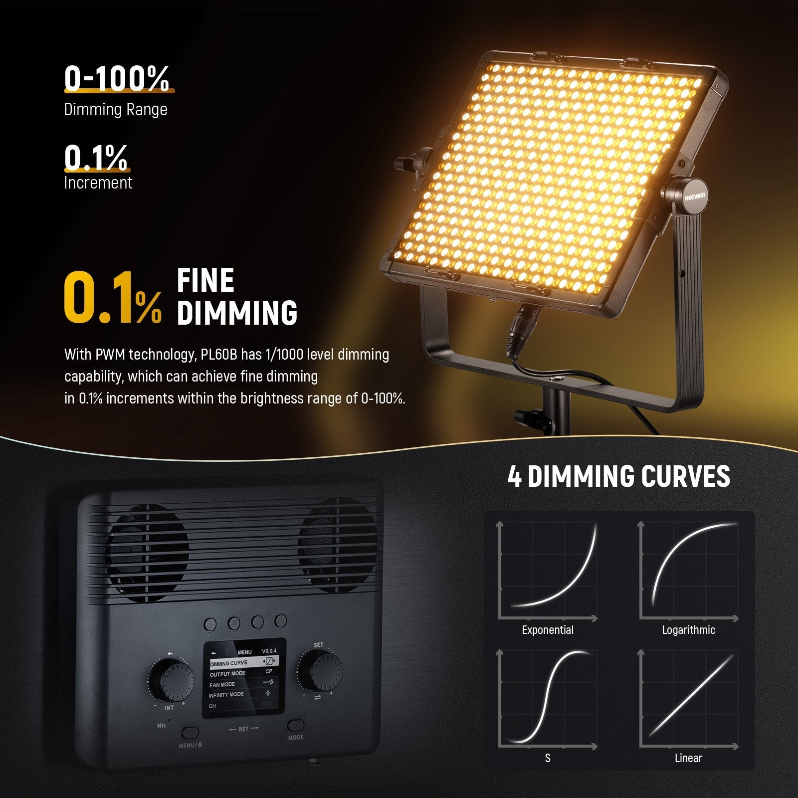 NEEWER PL60B Bi Color LED Panel Video Light
