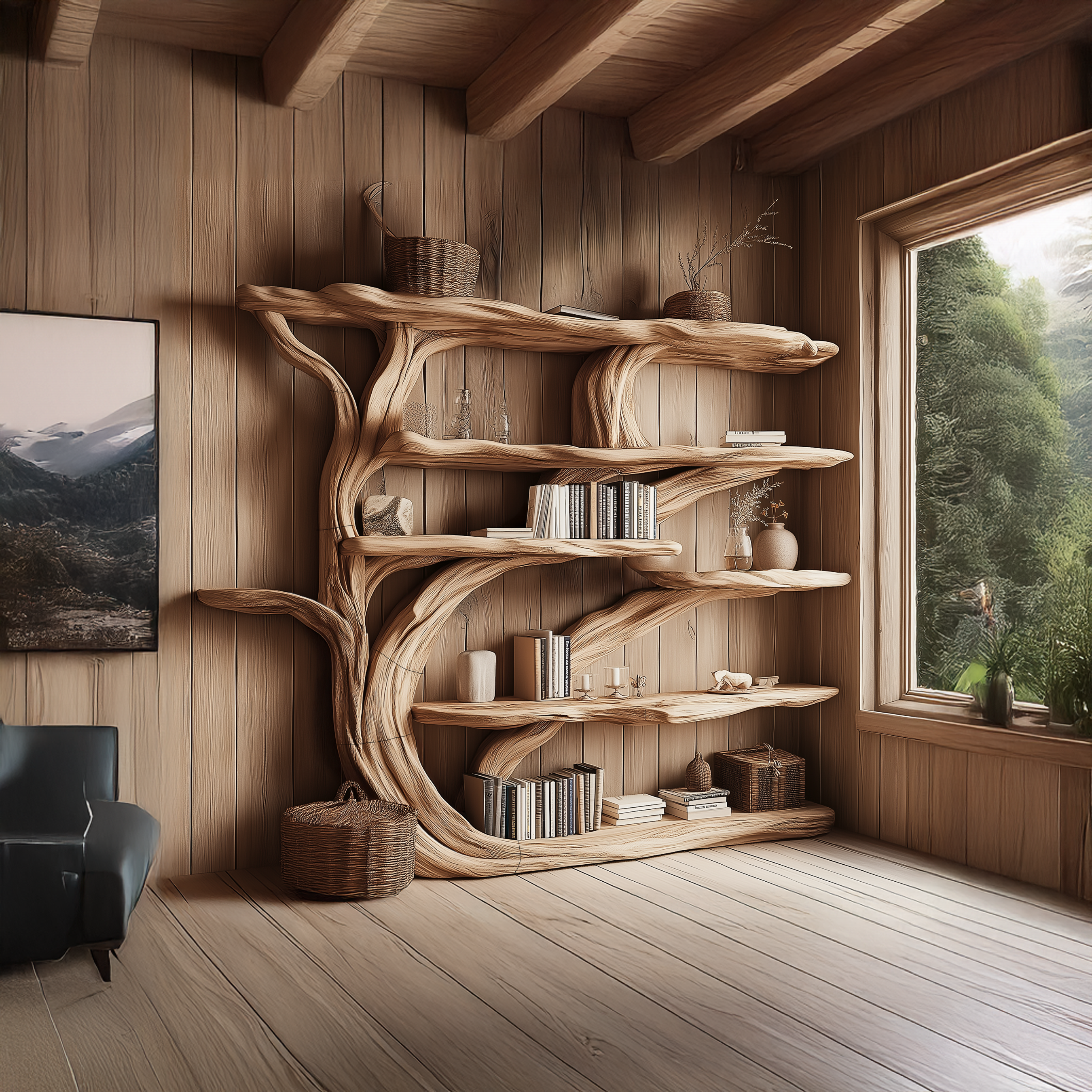 Rustic Book Tree Shelf – Handmade Wooden Bookshelf For Office & Home