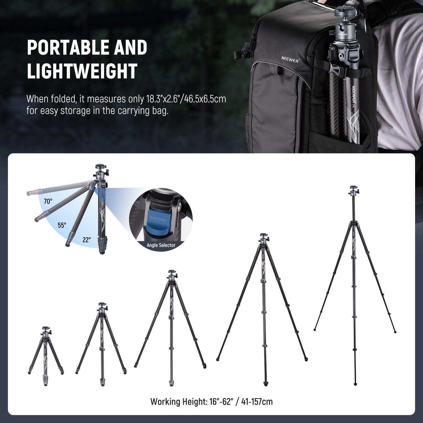 NEEWER LT34 62" Carbon Fiber Travel Tripod