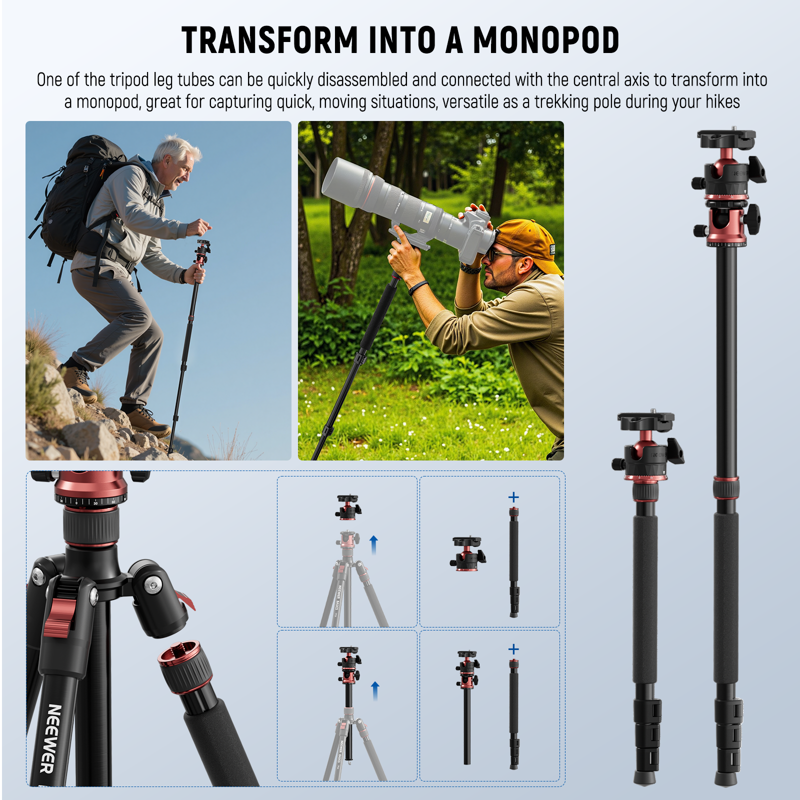 NEEWER BASICS TP16 70.9"/180cm Camera Tripod Monopod