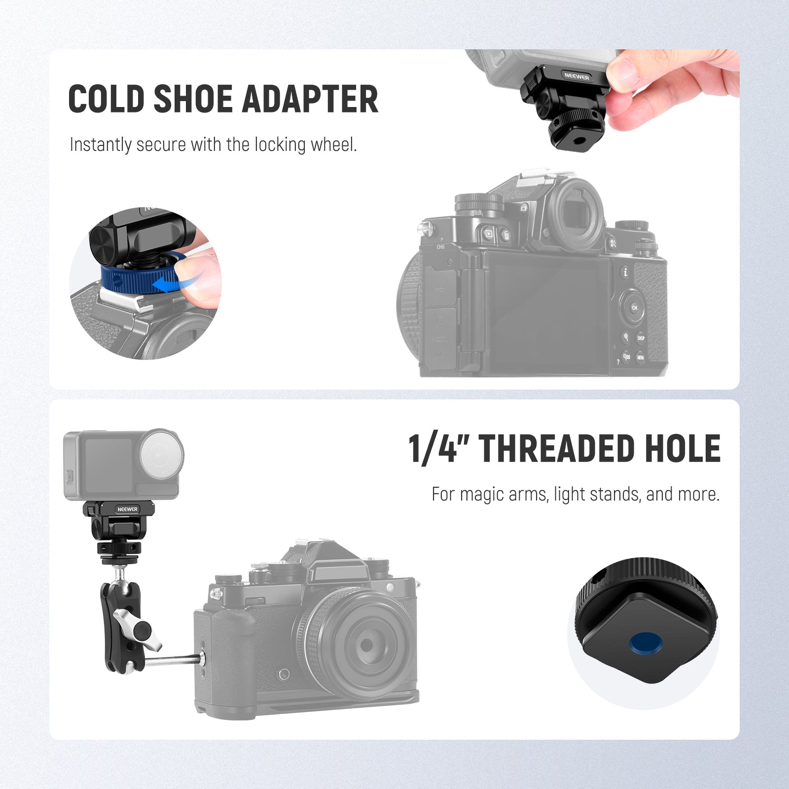 NEEWER AC012 Magnetic Cold Shoe Mount For DJI Osmo 360/Action 5 Pro/4/3