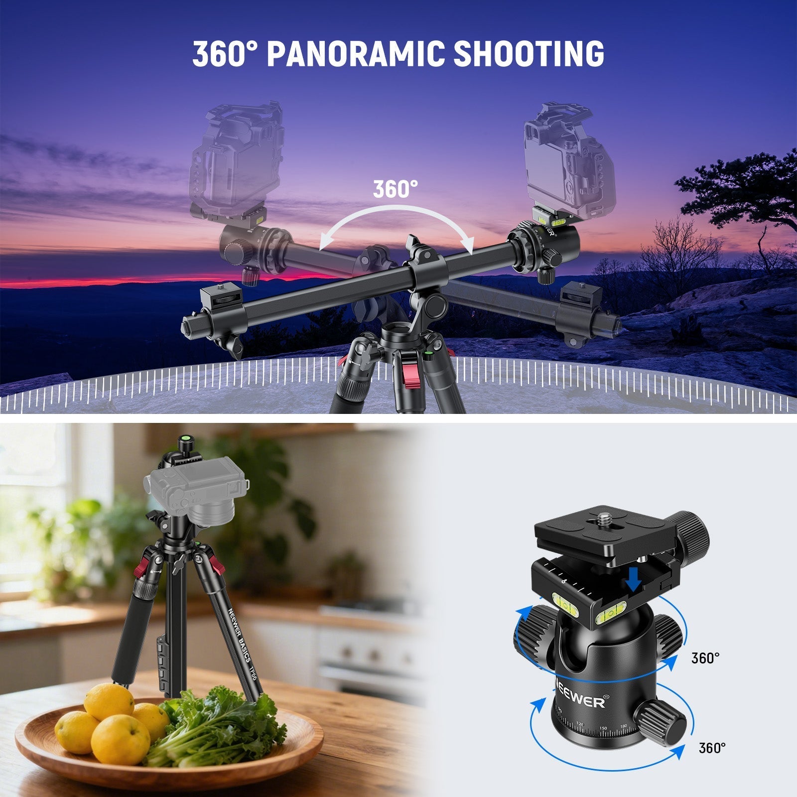 NEEWER BASICS TP66 64.5"/164cm Horizontal Overhead Tripod
