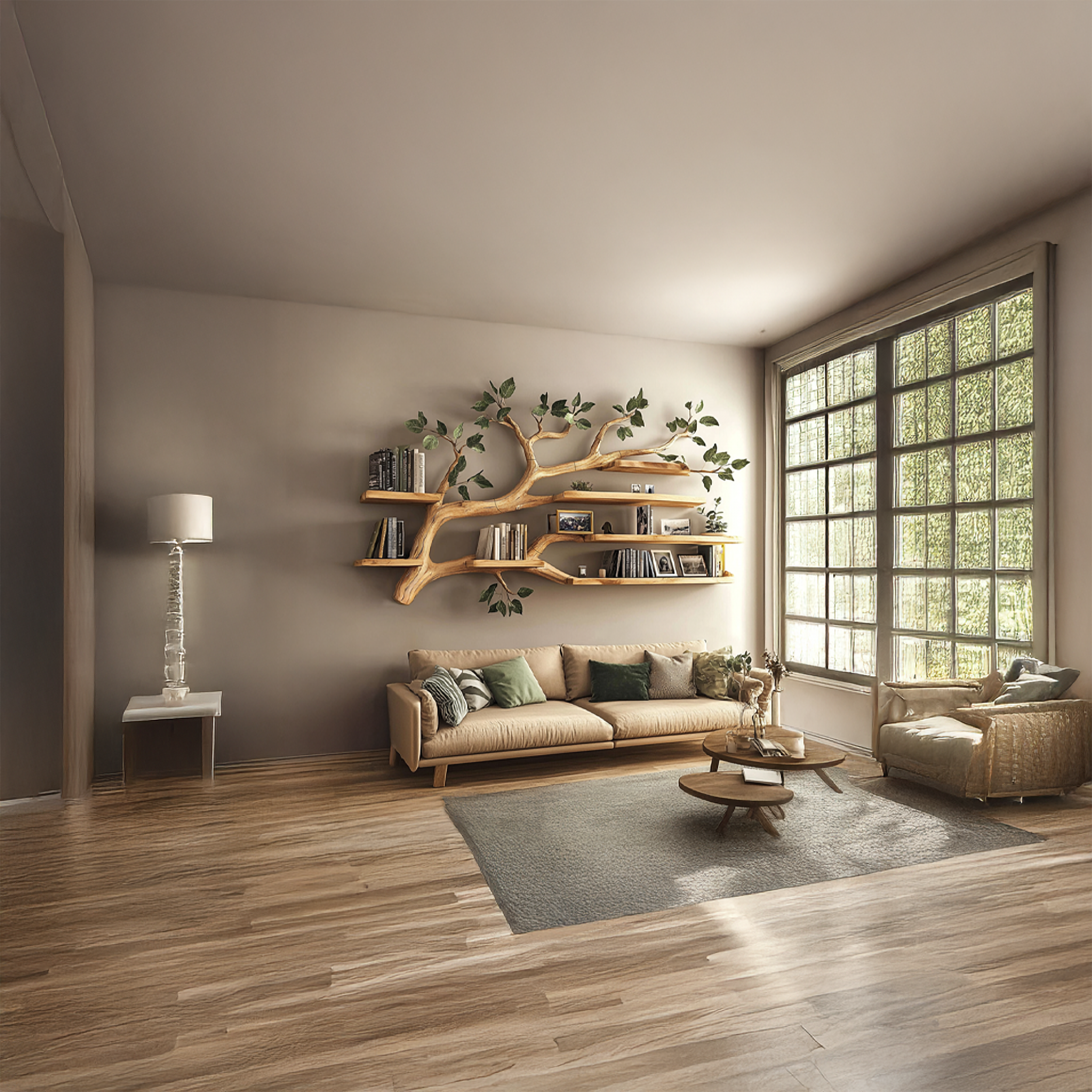 Rustic Tree Wall Shelf Living Room Office Reading Corner