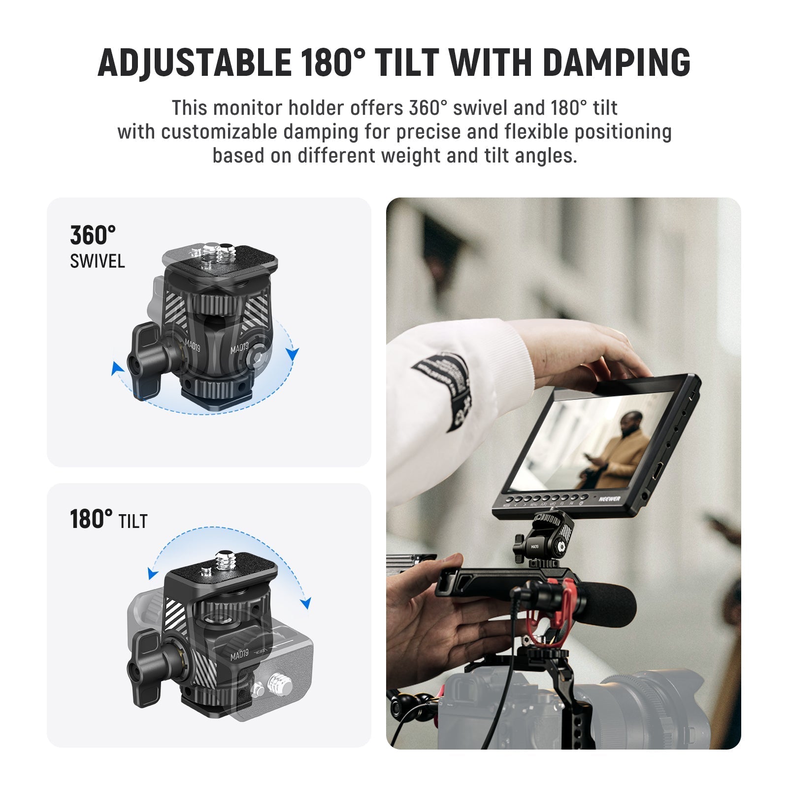 NEEWER MA019 Camera Monitor Mount with Cold Shoe 360° Swivel 180° Tilt