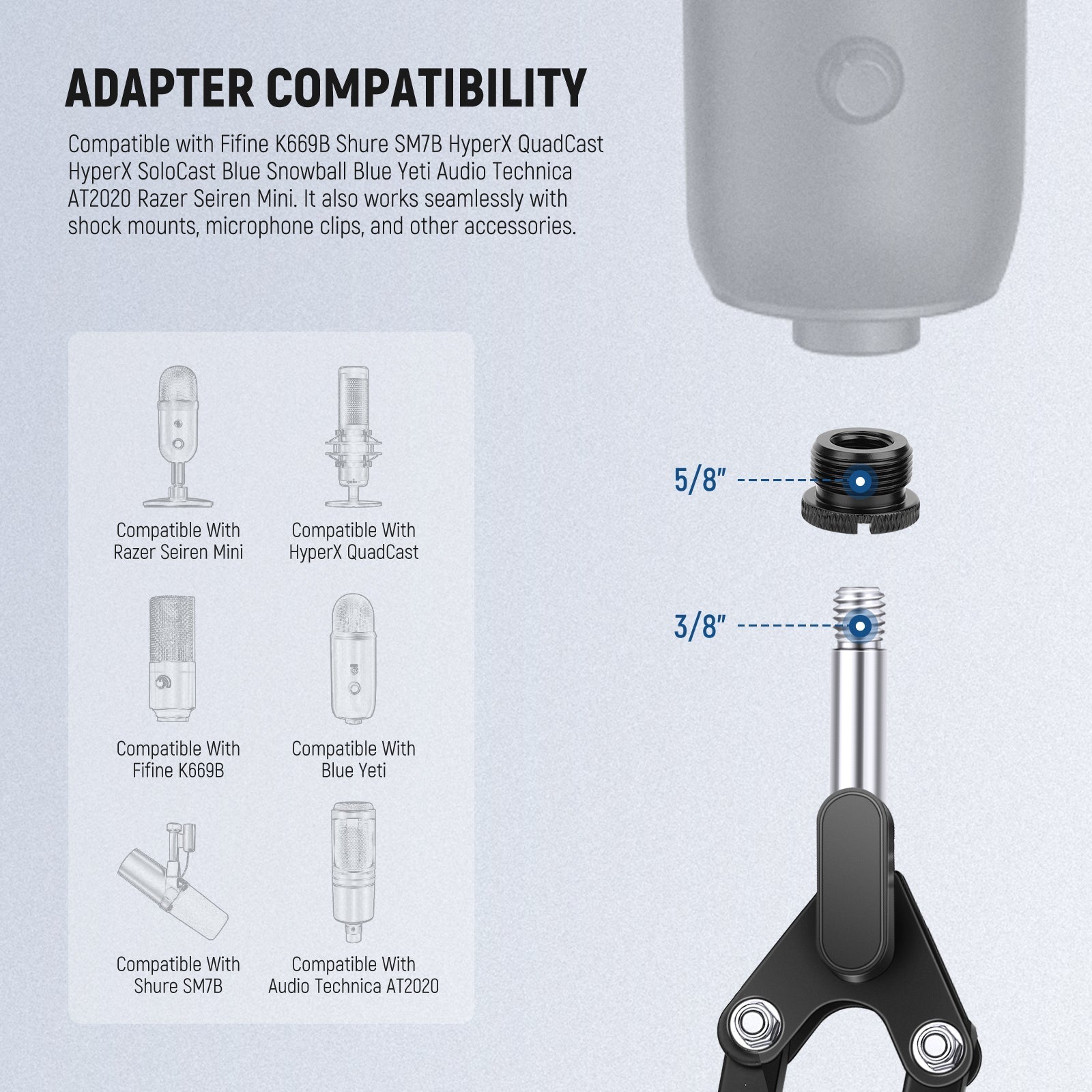 NEEWER HW-43 8 Packs Mic Stand Adapter Accessories Kit