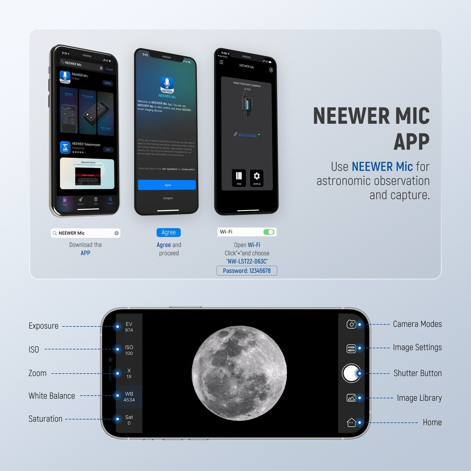 NEEWER LS-T22 1.25" Electronic Telescope Eyepiece with App Control