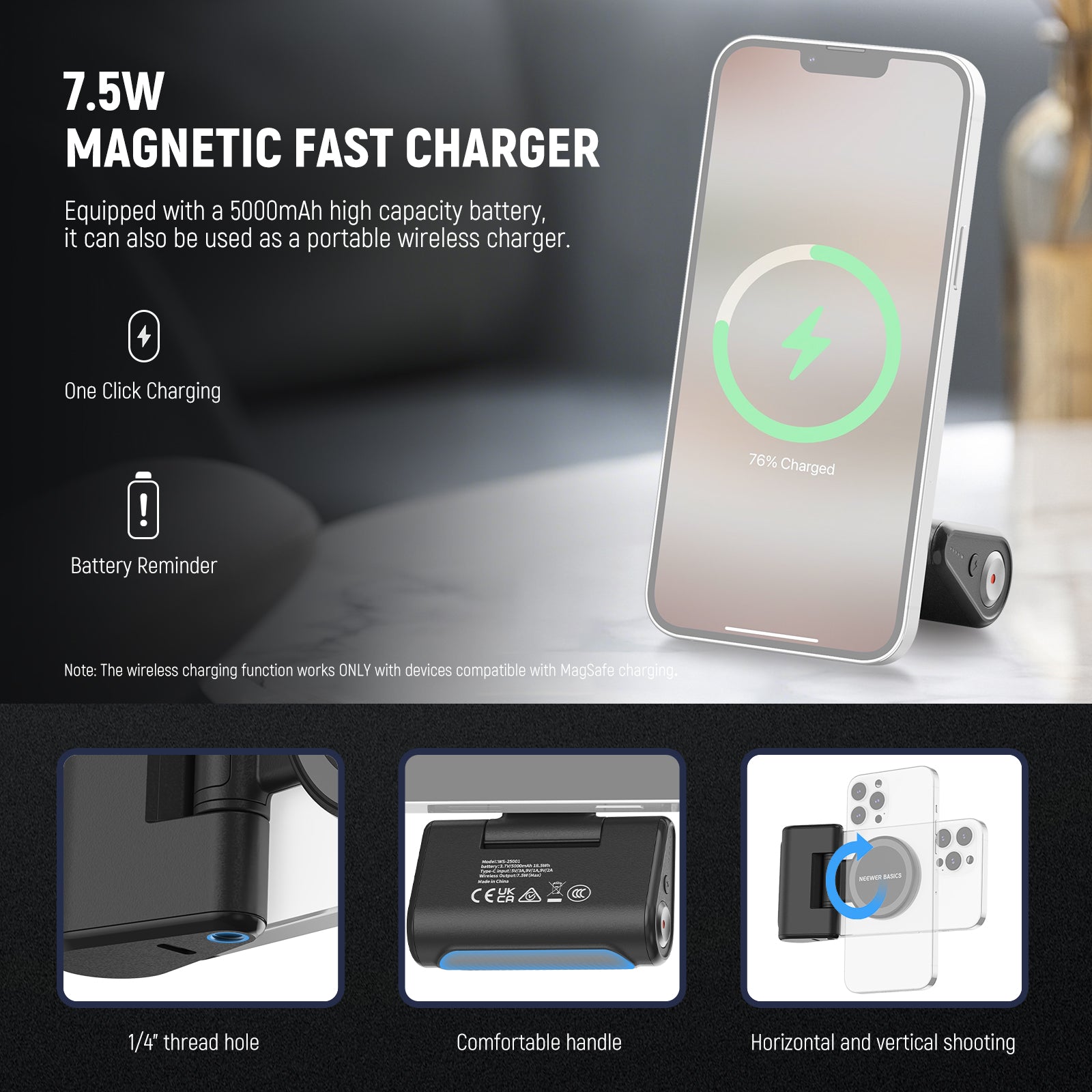 NEEWER BASICS WS-25001 Magnetic Phone Camera Grip Shutter Remote