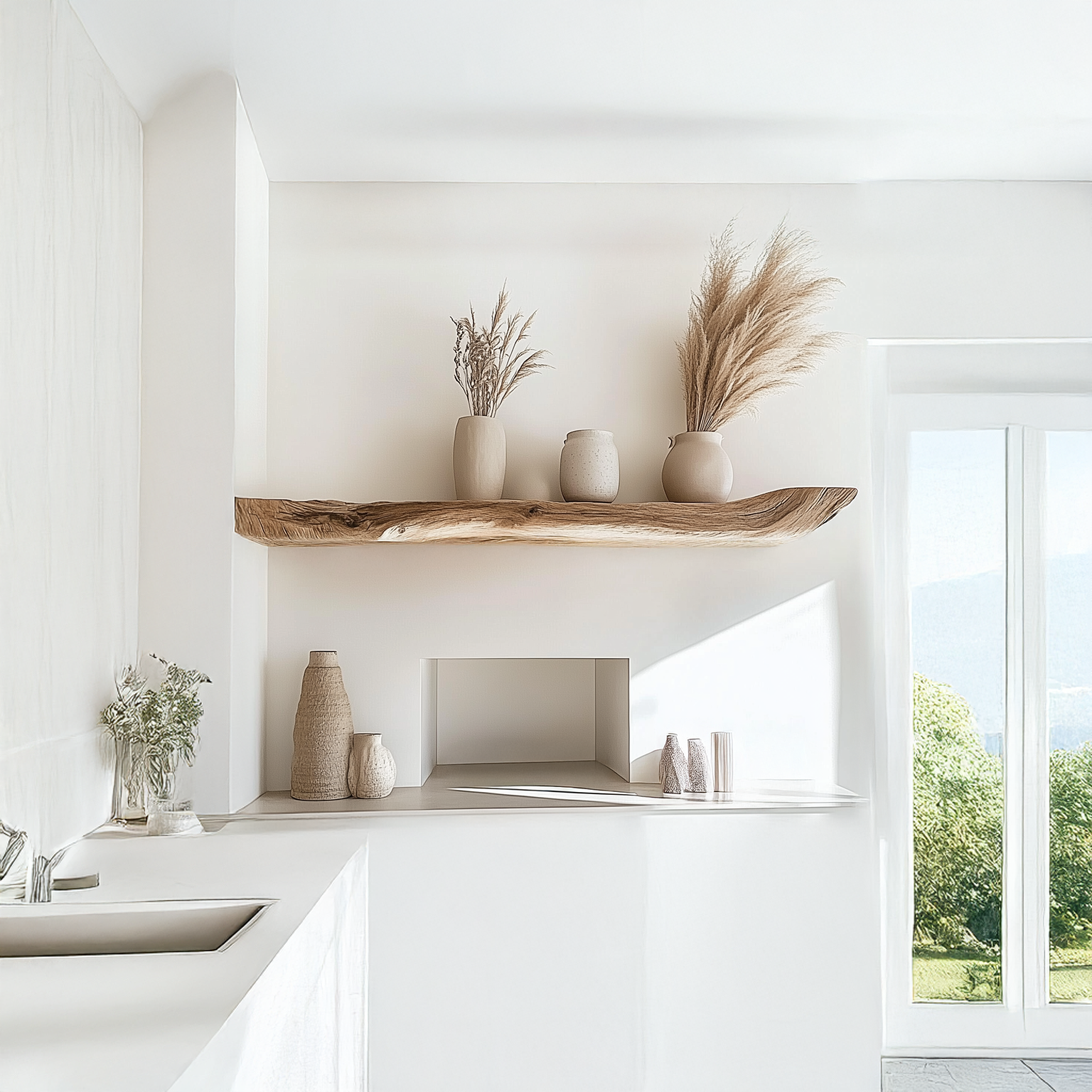Boho Kitchen Floating Shelf Natural Edge Wooden Shelf For Wall Storage