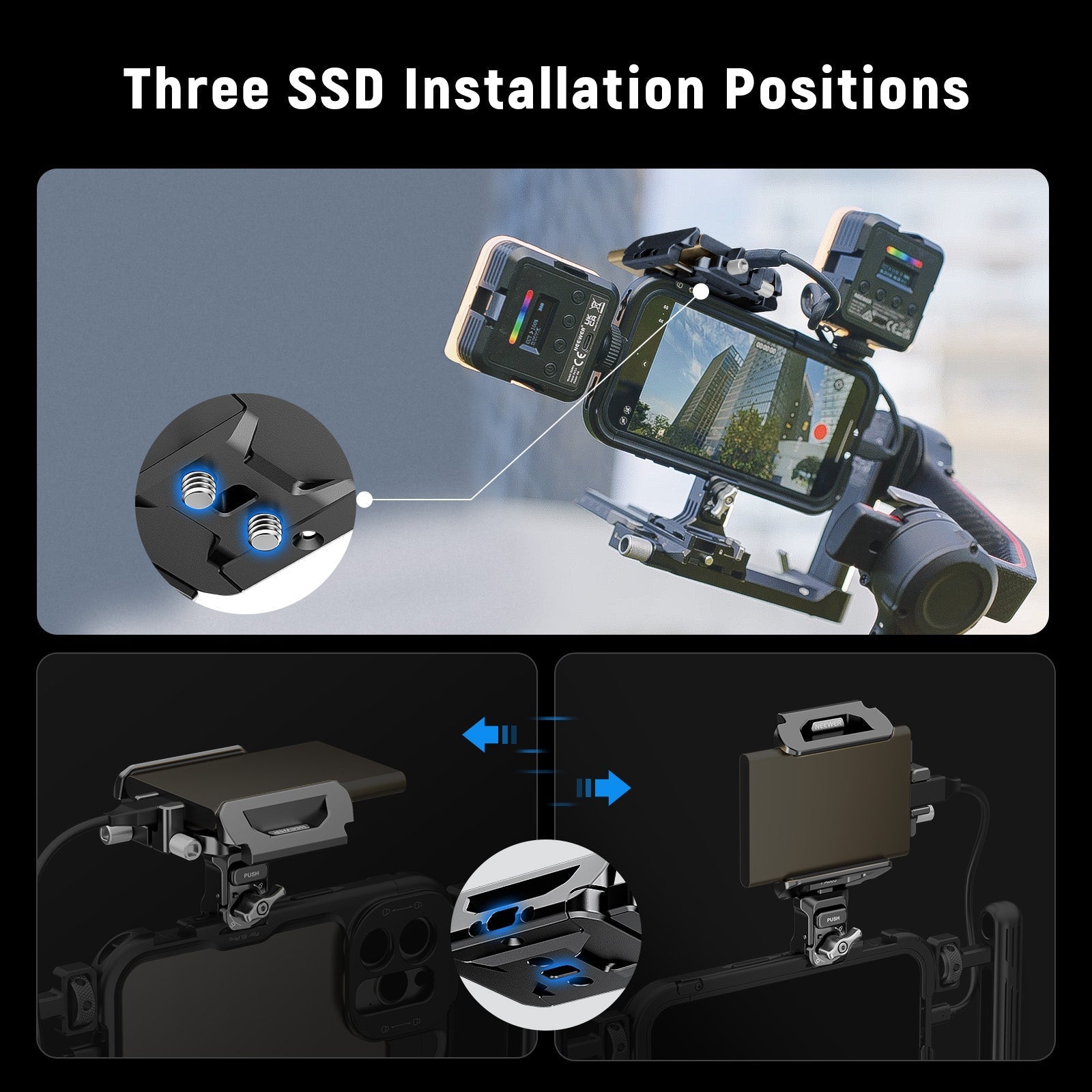 NEEWER PA065 40-65mm Quick Release SSD Holder for Phone Cage