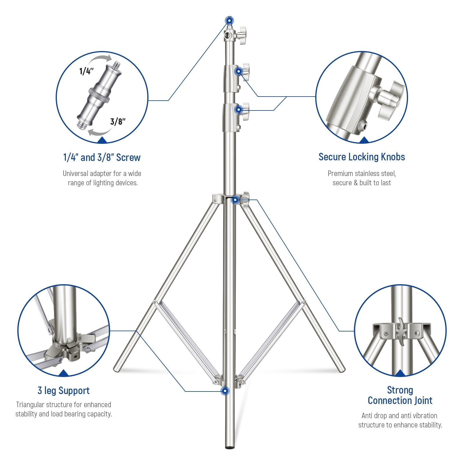 NEEWER 2 Pack Stainless Steel Heavy Duty Light Stand