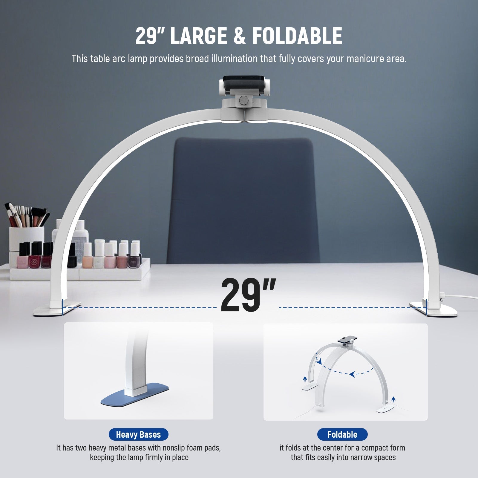 NEEWER BASICS HM02-D 36W 29" Foldable Nail Tech Table Arc Lamp