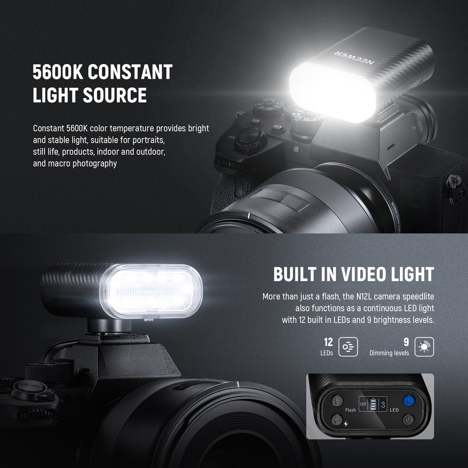 NEEWER ENTRY LEVEL VERSION N12L Mini Camera Flash with LED Video Light