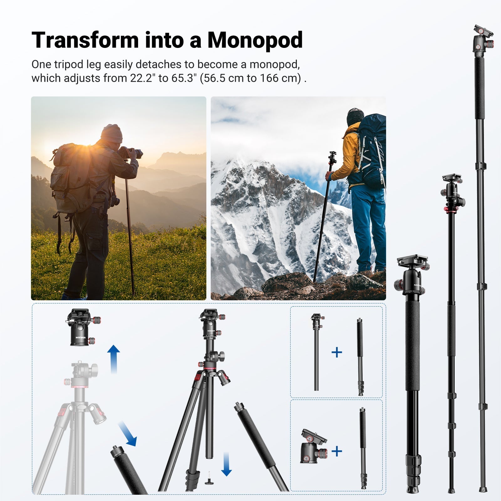 NEEWER TP63/TP64 Overhead Horizontal Camera Tripod Monopod