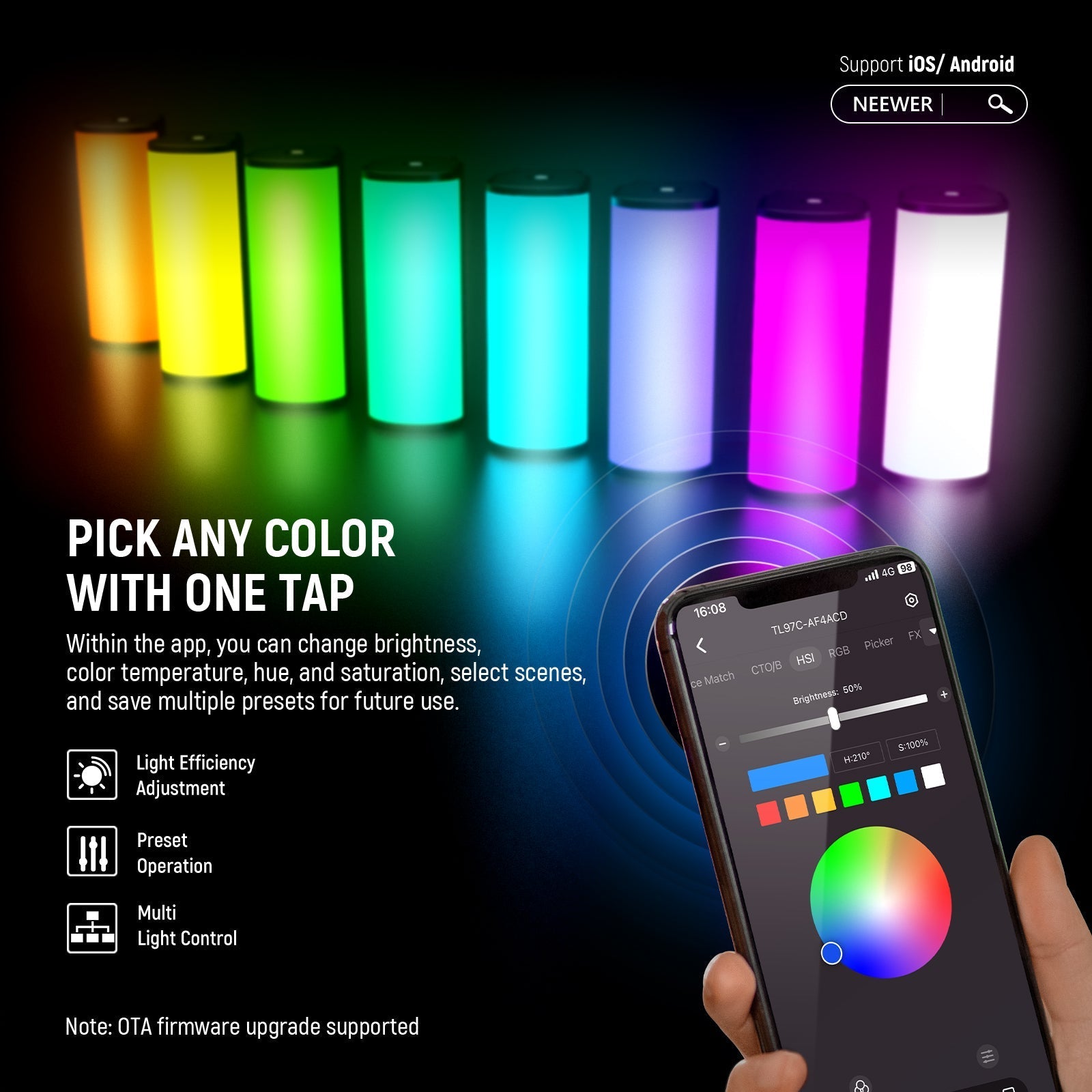 NEEWER TL97C Magnetic Handheld Light Wand with APP Control