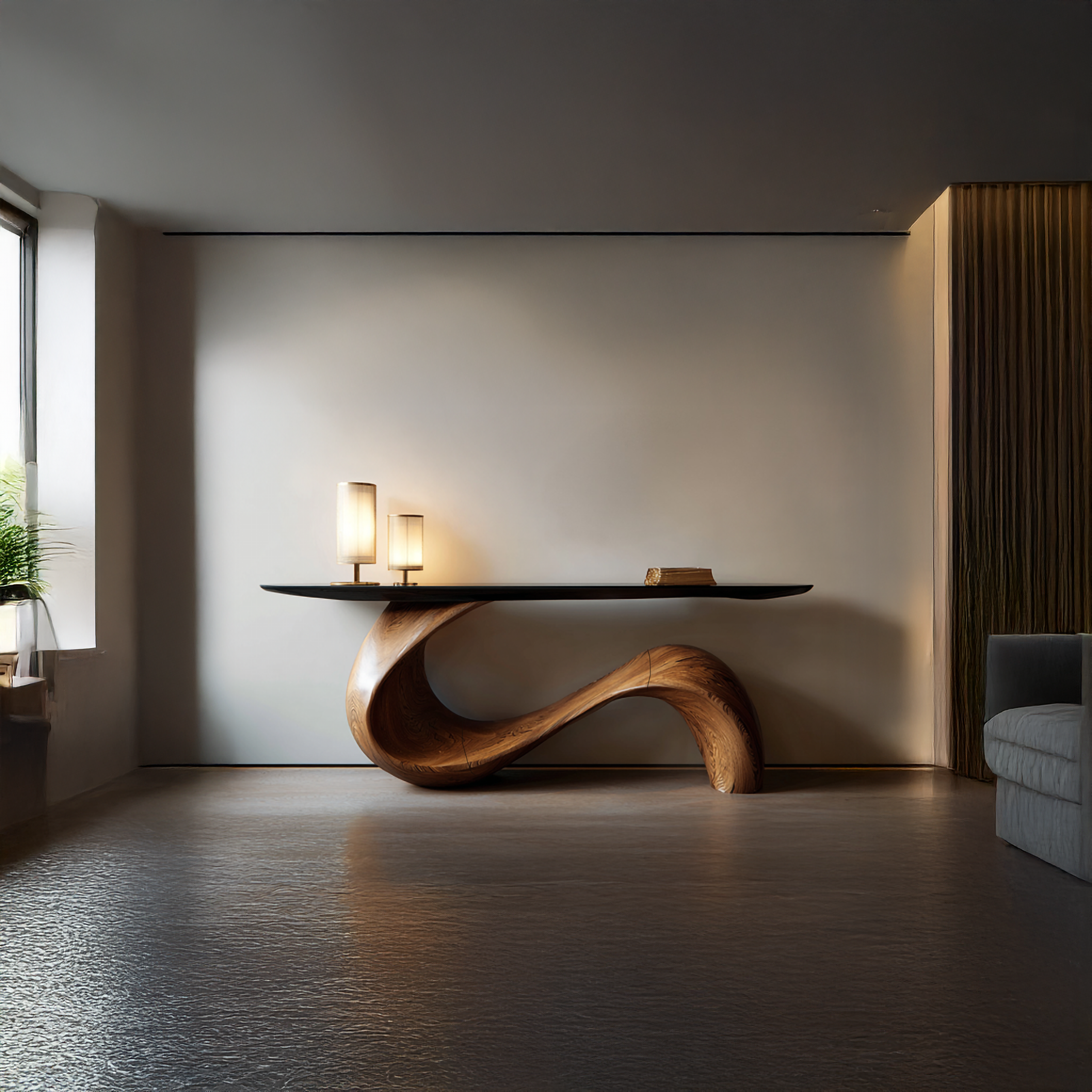 Midcentury Sculptural Console Table Entryway