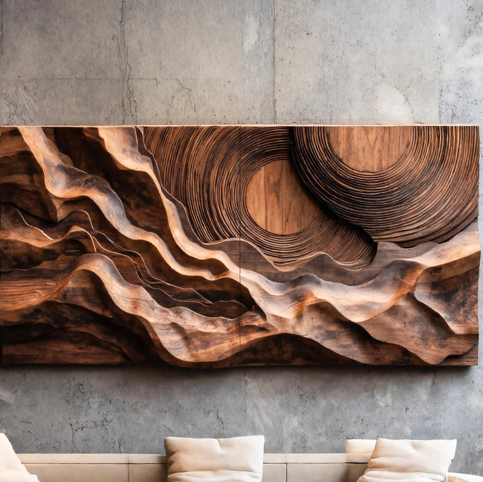 Abstract Sculptural Wood Wall Art With Concentric Circles For Living Room Or Bedroom