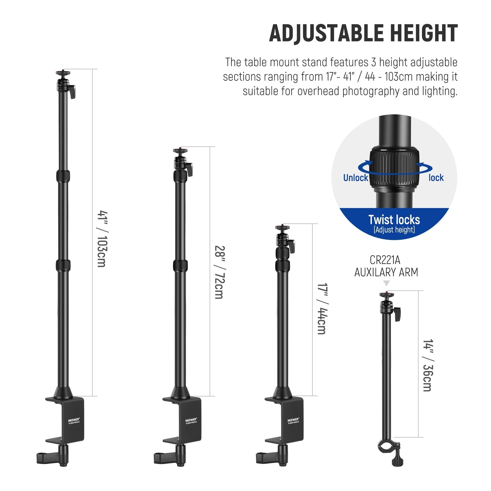 NEEWER TL253A+CR221A Tabletop Camera Mount Stand