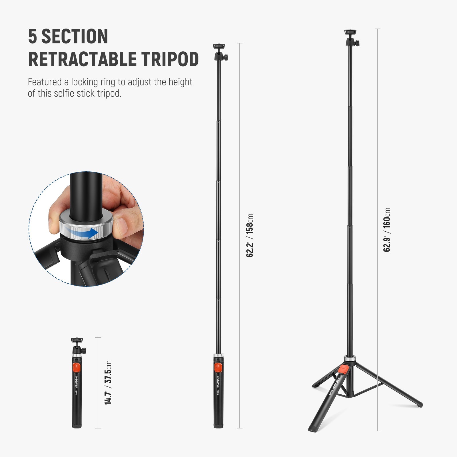 NEEWER TS05 62.9" All Metal Phone Tripod with Remote