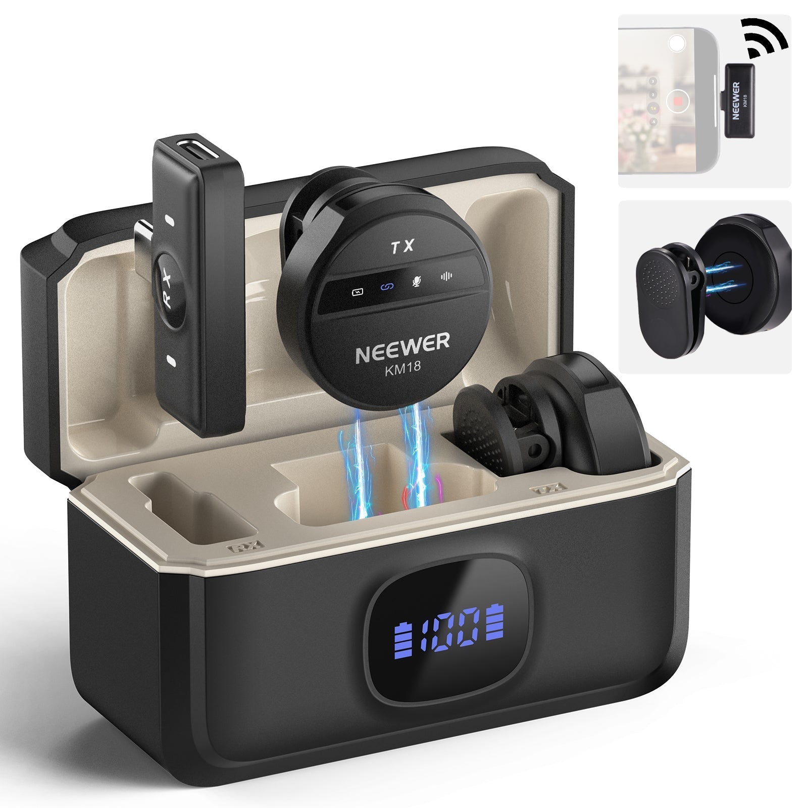 NEEWER KM18 Wireless Button Lavalier Microphone for USB C Phone PC