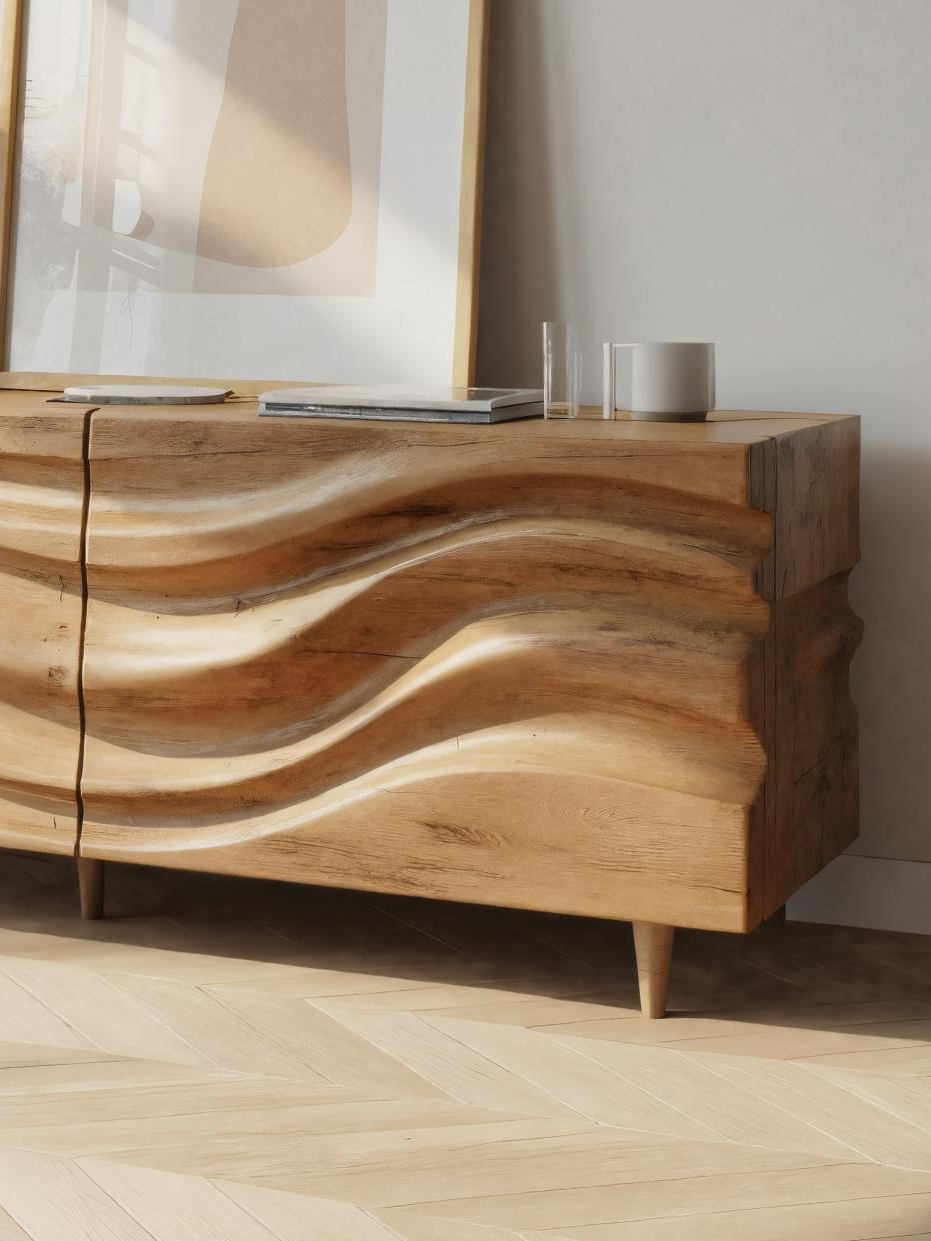 Hand Carved Wave Sideboard For Living Room Or Dining Room