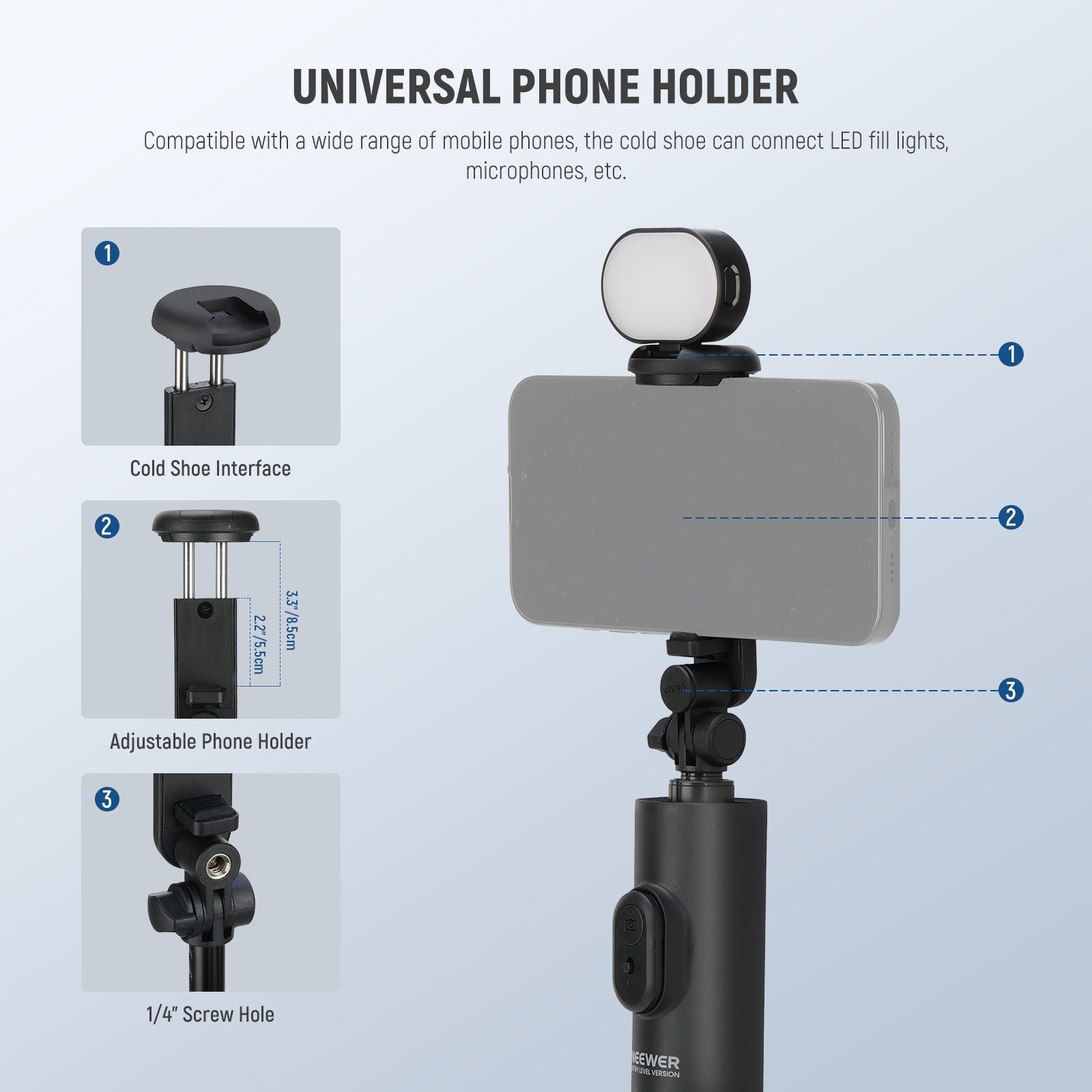 NEEWER ENTRY LEVEL VERSION PA987 67" Selfie Stick Tripod with Light